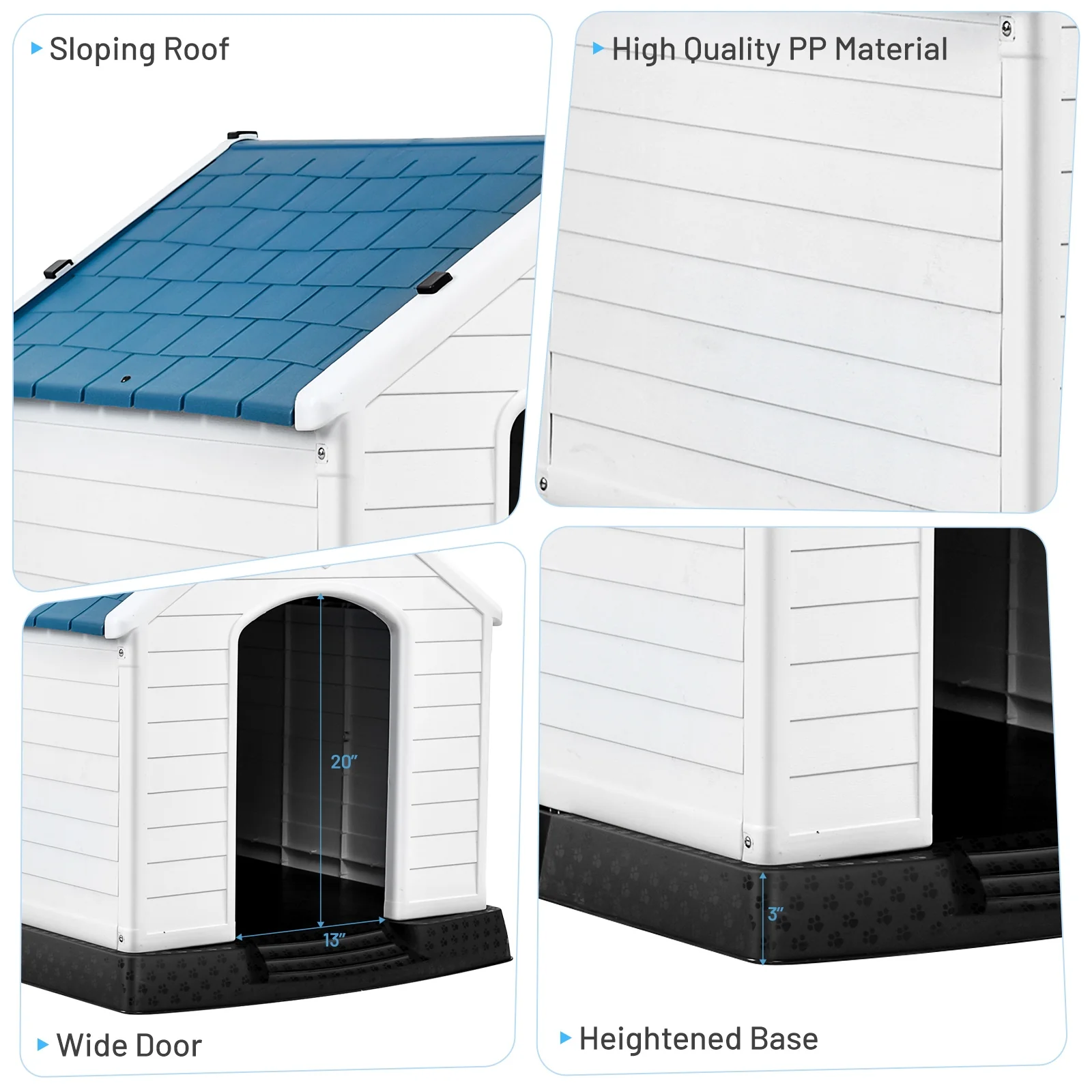 Plastic Waterproof Ventilated Pet Puppy House, Blue - Image 7