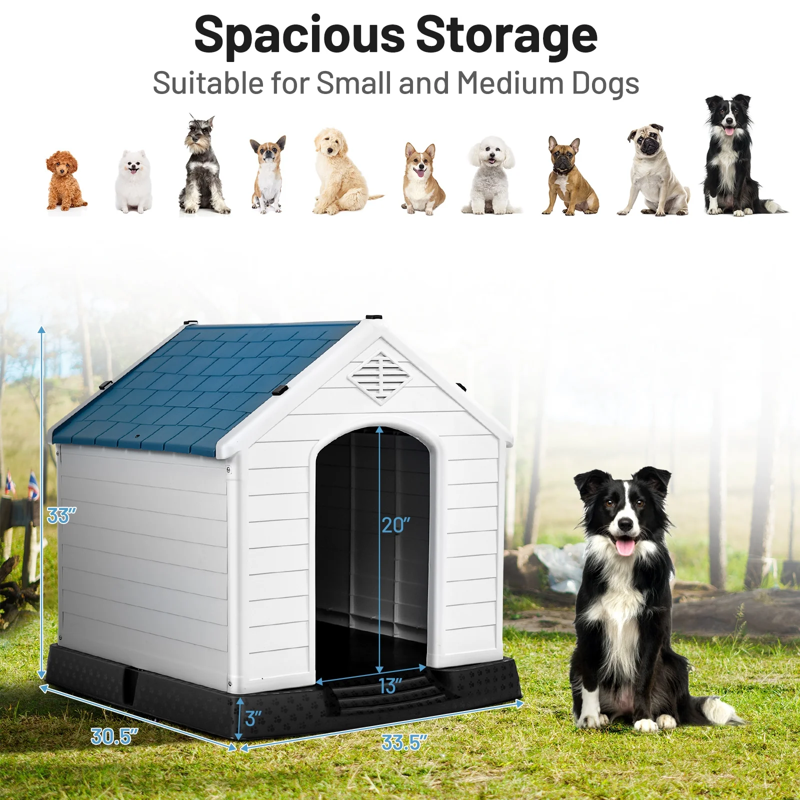 Plastic Waterproof Ventilated Pet Puppy House, Blue - Image 9