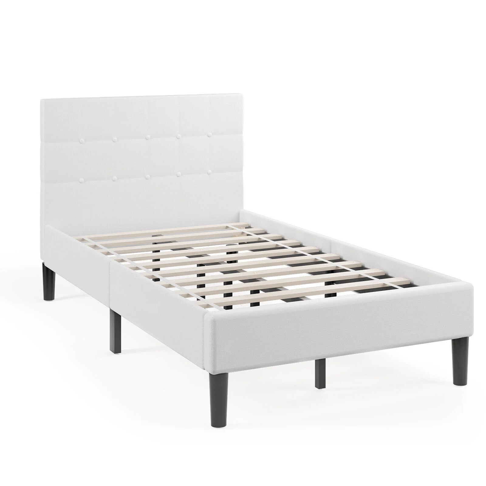 Platform Bed, Button Tufted Headboard, Beige - Image 4
