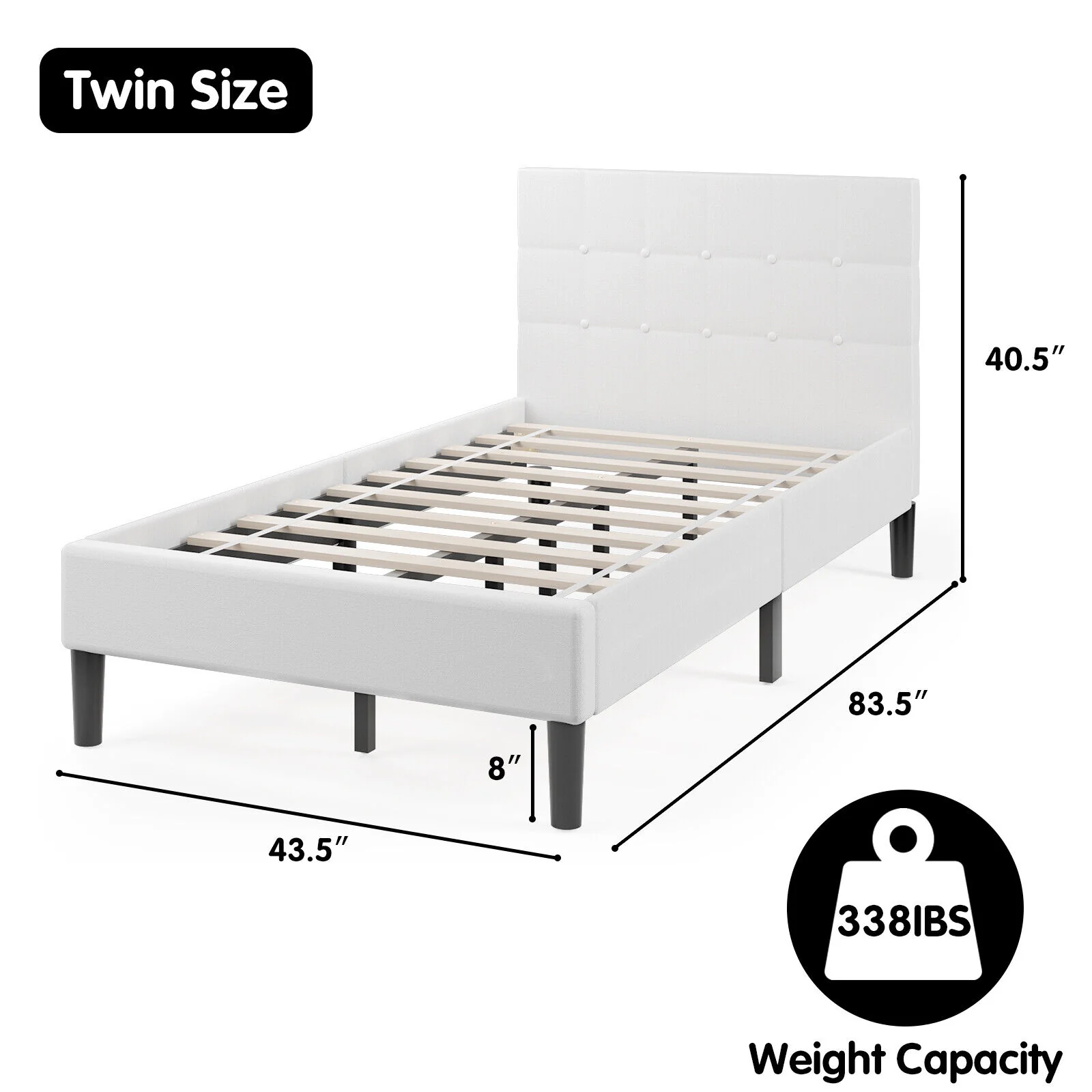 Platform Bed, Button Tufted Headboard, Beige - Image 5
