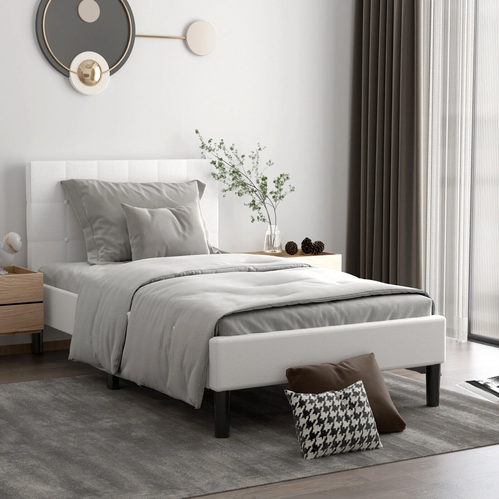 Platform Bed, Button Tufted Headboard, Beige - Image 8
