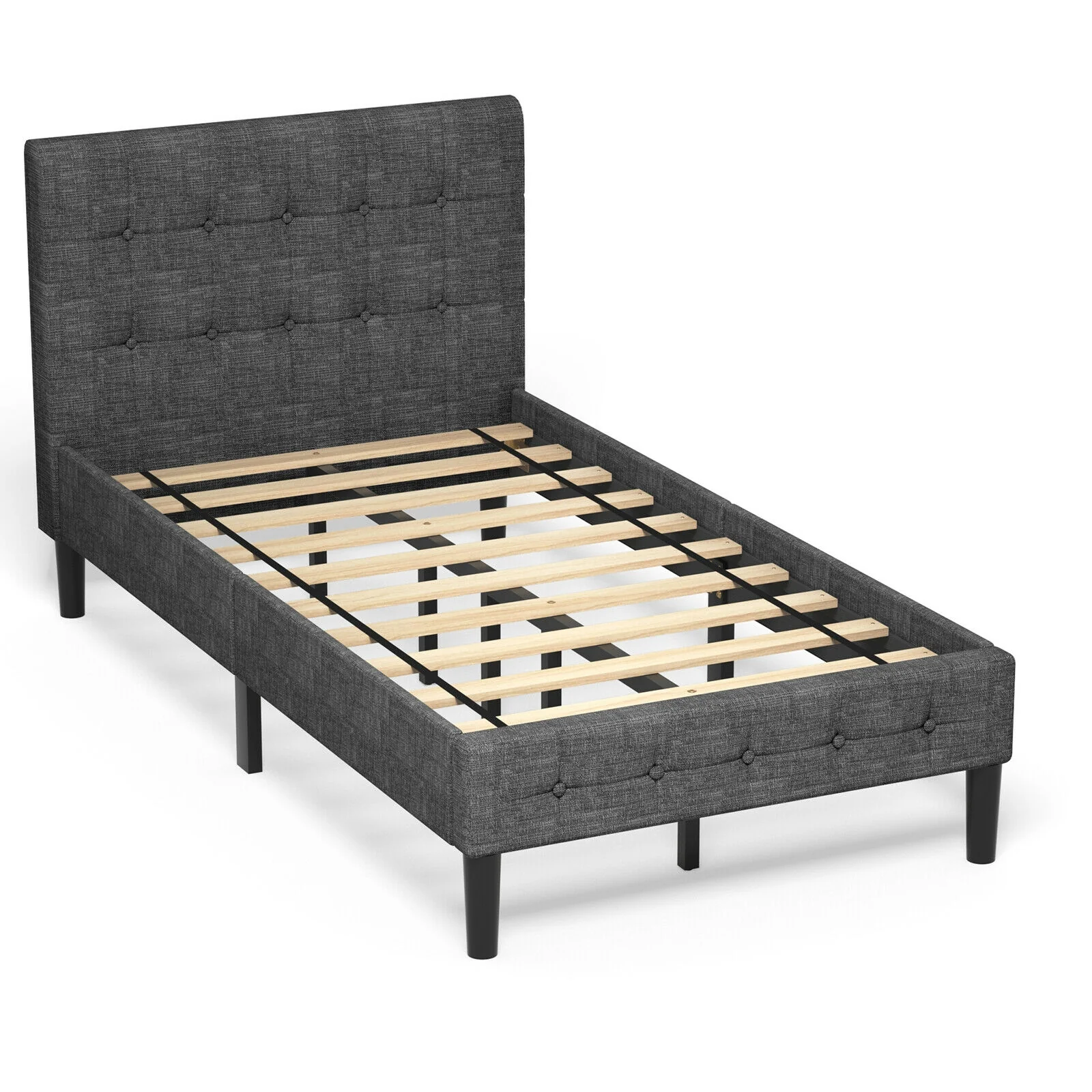 Platform Bed With Button Tufted Headboard, Gray