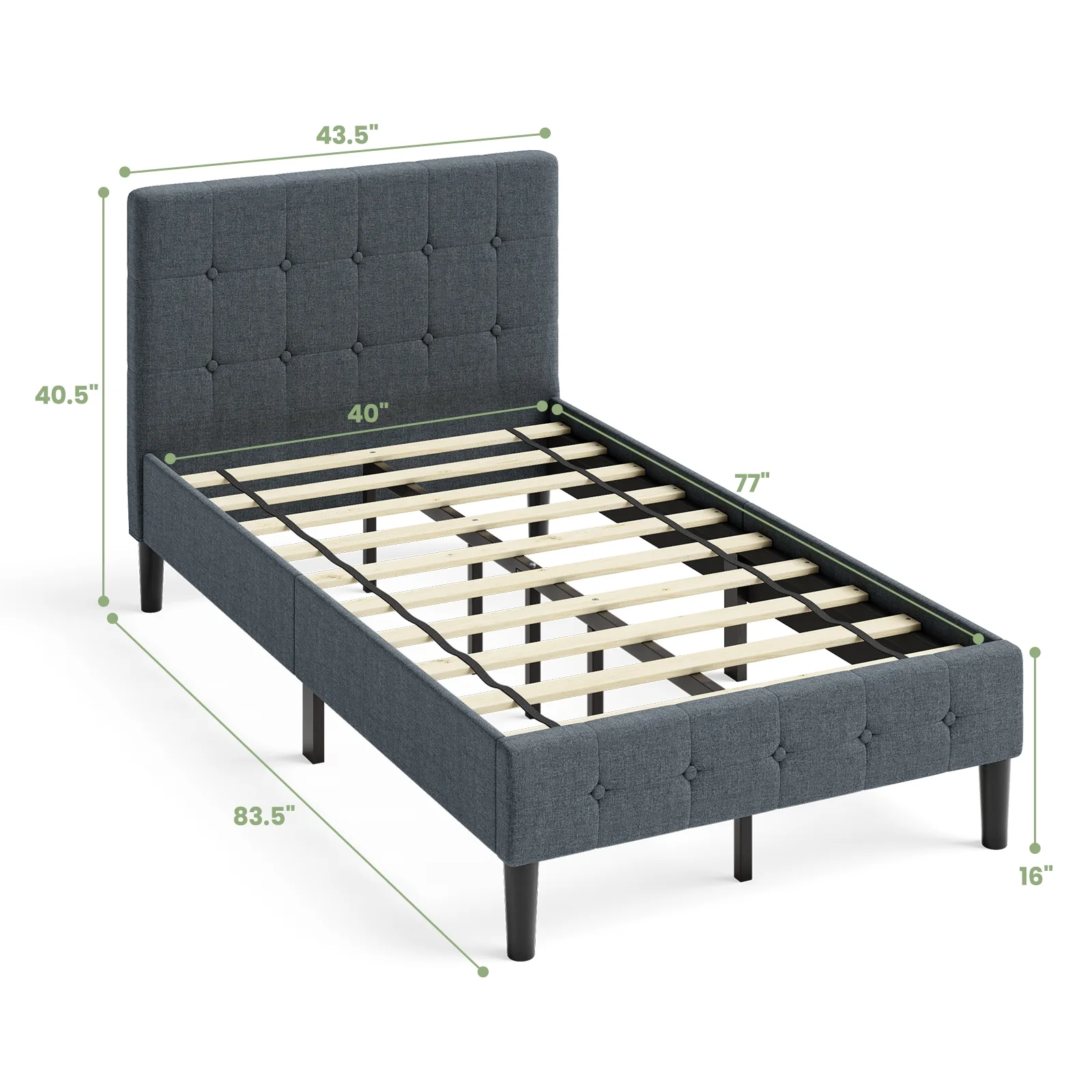 Platform Bed With Button Tufted Headboard, Gray - Image 6