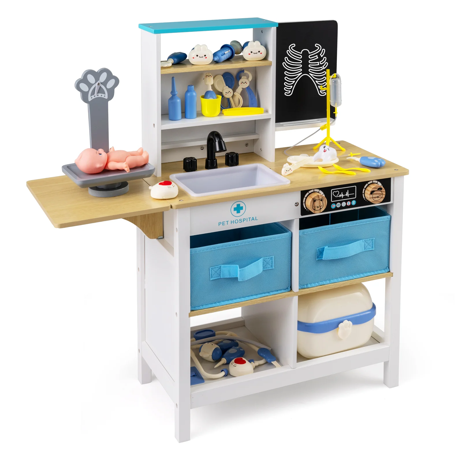 Play Doctor's Office Wood Medical Center Toy Set with Blackboard, White - Image 5