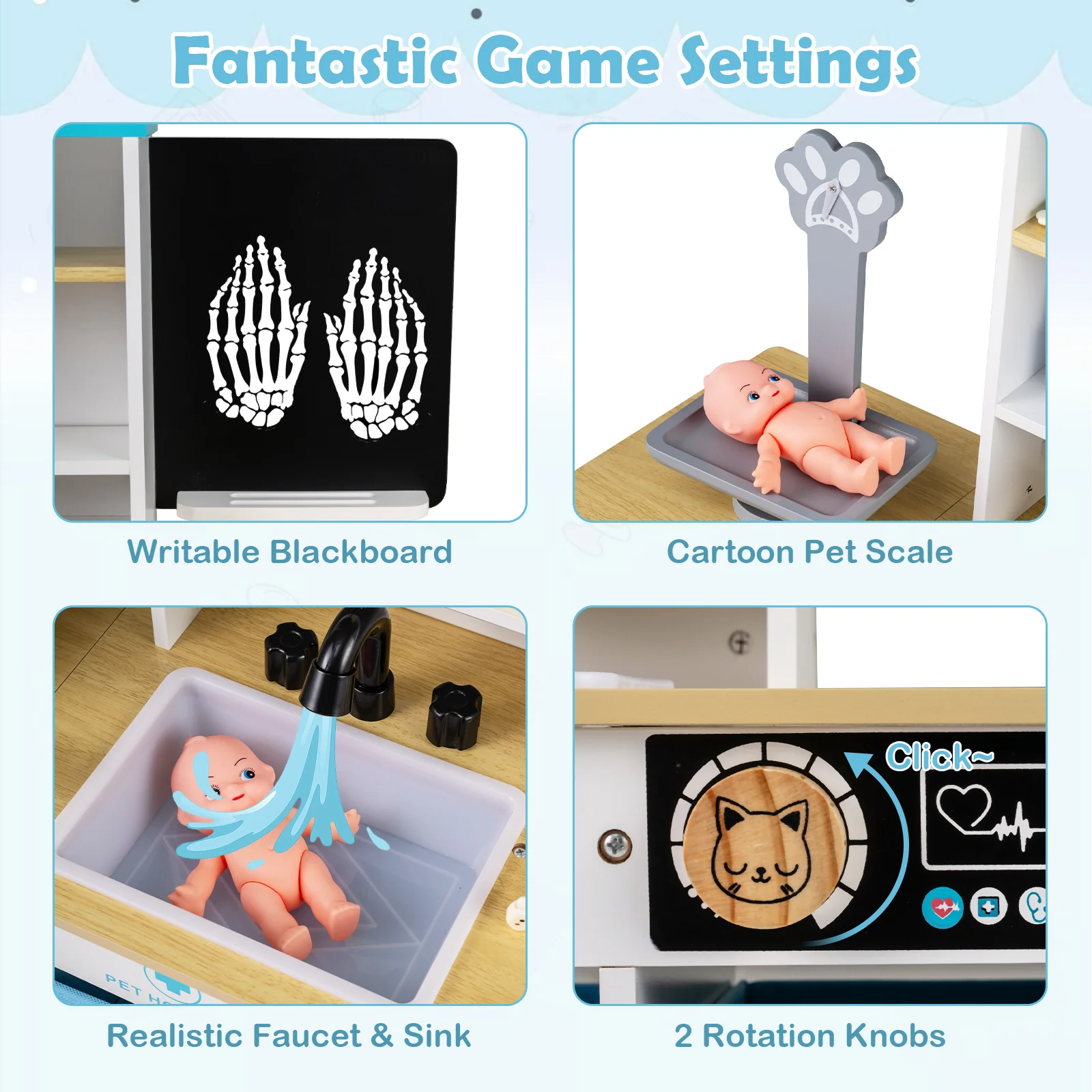 Play Doctor's Office Wood Medical Center Toy Set with Blackboard, White - Image 7
