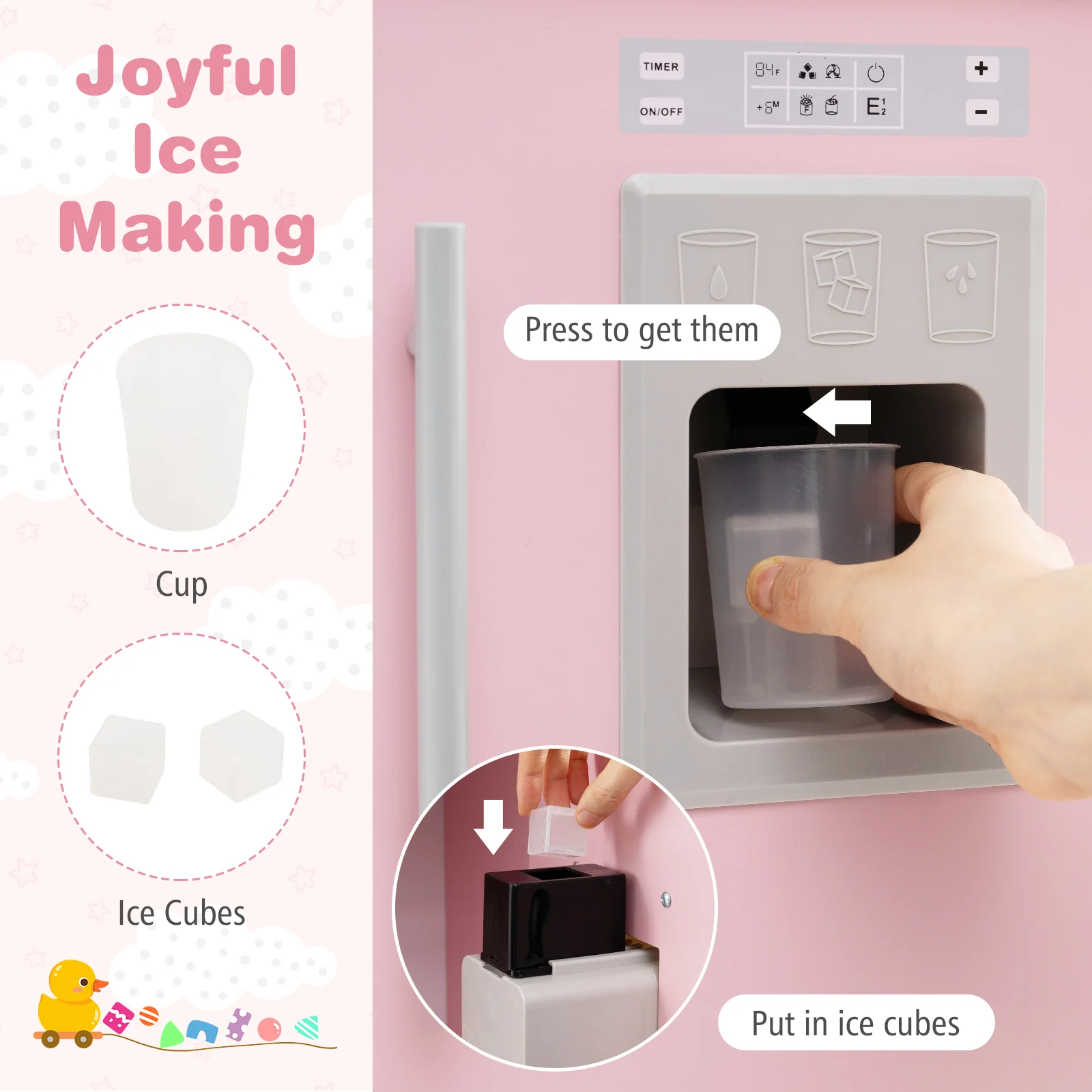 Play Kitchen for Kids Wooden Chef Pretend Playset with 3 Adjustable Heights Microwave, Pink - Image 7