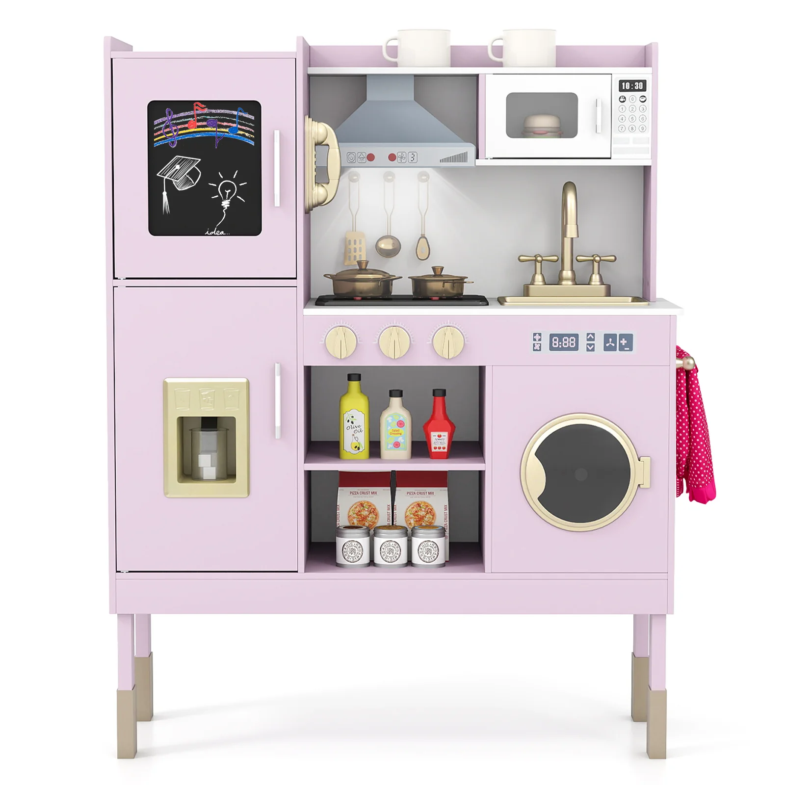 Play Kitchen Toy, With Range Hood, Ice Maker, Telephone, Light Pink