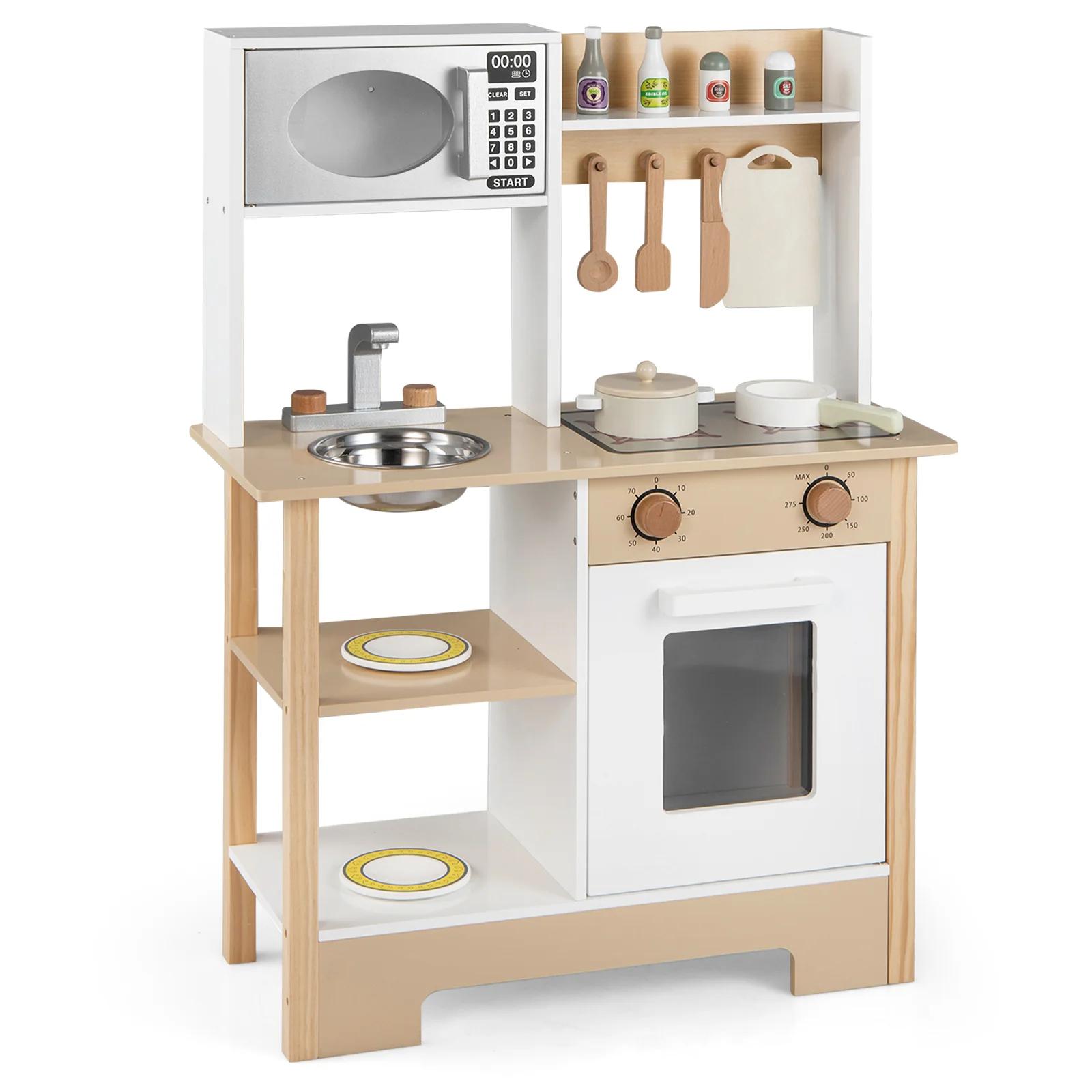 Play Kitchen Wooden Toy Kitchen Playset with Chalkboard Birthday Gift for Kids Aged 3 +, White