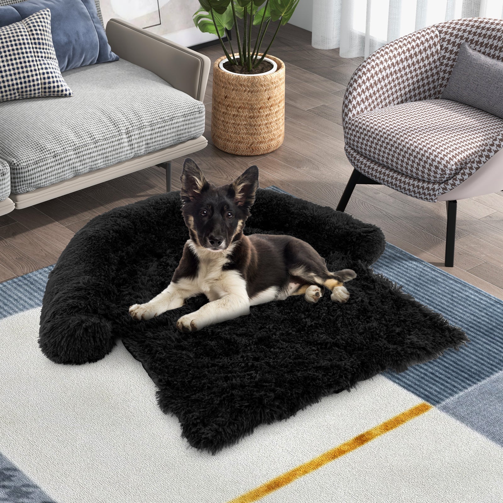 Plush Calming Dog Couch Bed, Anti-Slip Bottom, M, Black - Image 3