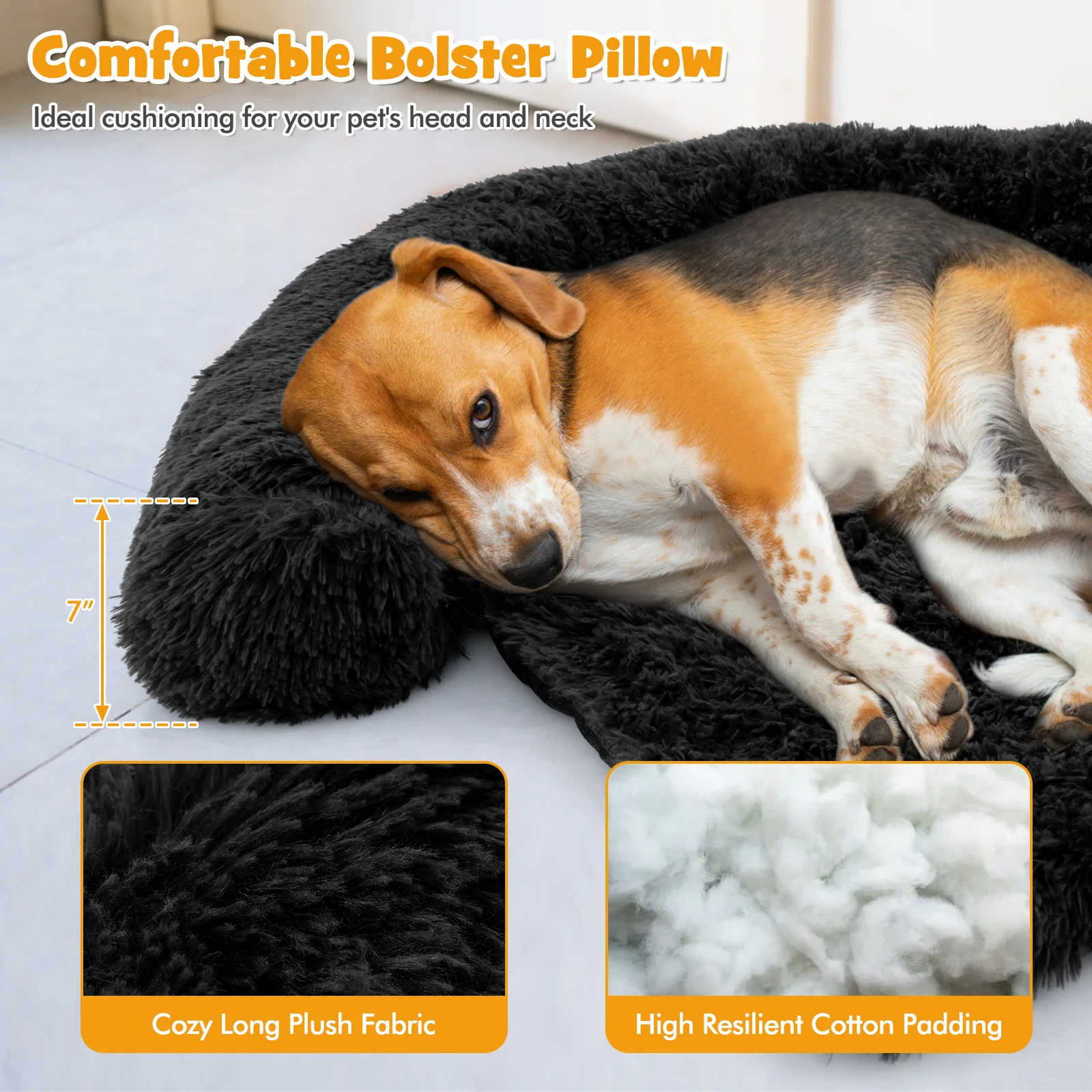 Plush Calming Dog Couch Bed, Anti-Slip Bottom, M, Black - Image 6