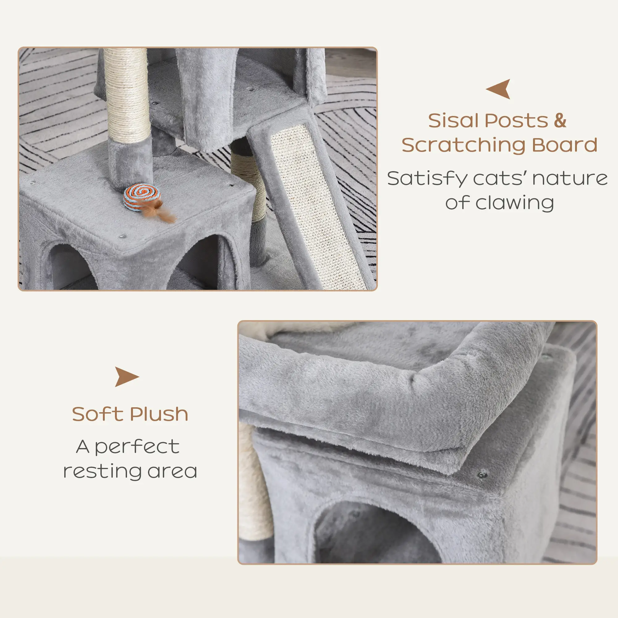 Plush Cat Tree Tower, Sisal Scratching Post, Perch Condo, Light Grey - Image 5