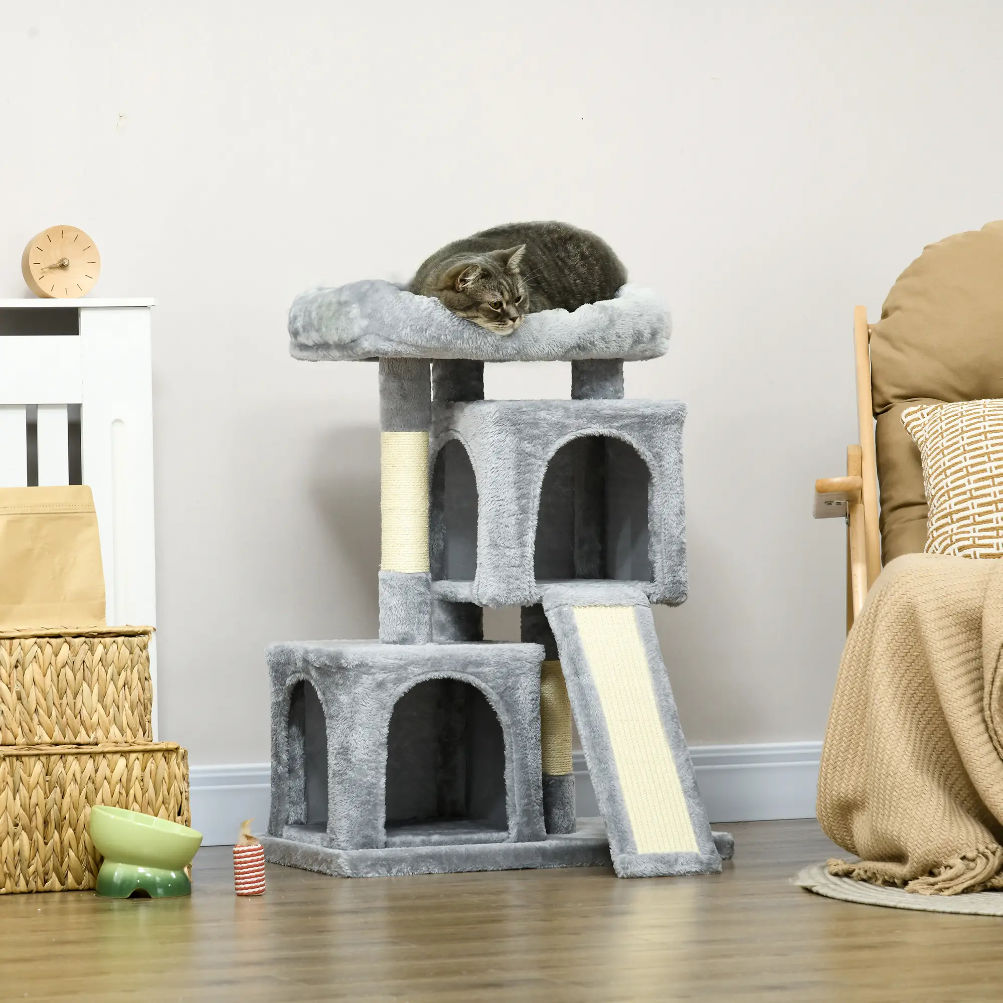 Plush Cat Tree Tower, Sisal Scratching Post, Perch Condo, Light Grey - Image 8