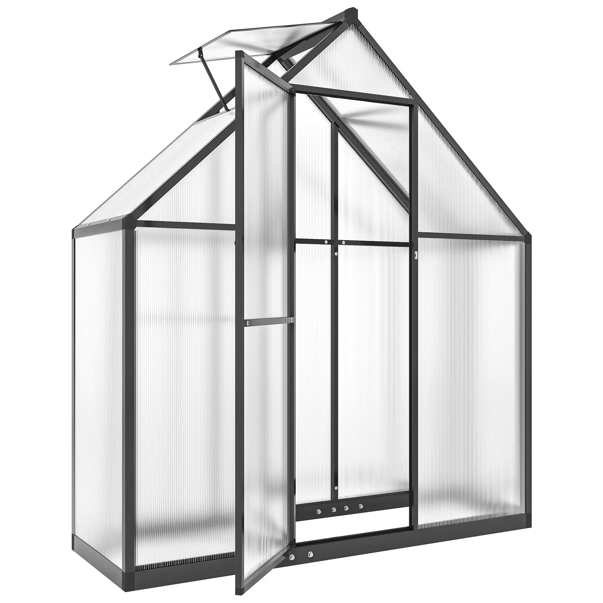 Polycarbonate Greenhouse, 5.5 x 6.5ft, Walk-In With Swing Door, Black - Image 11