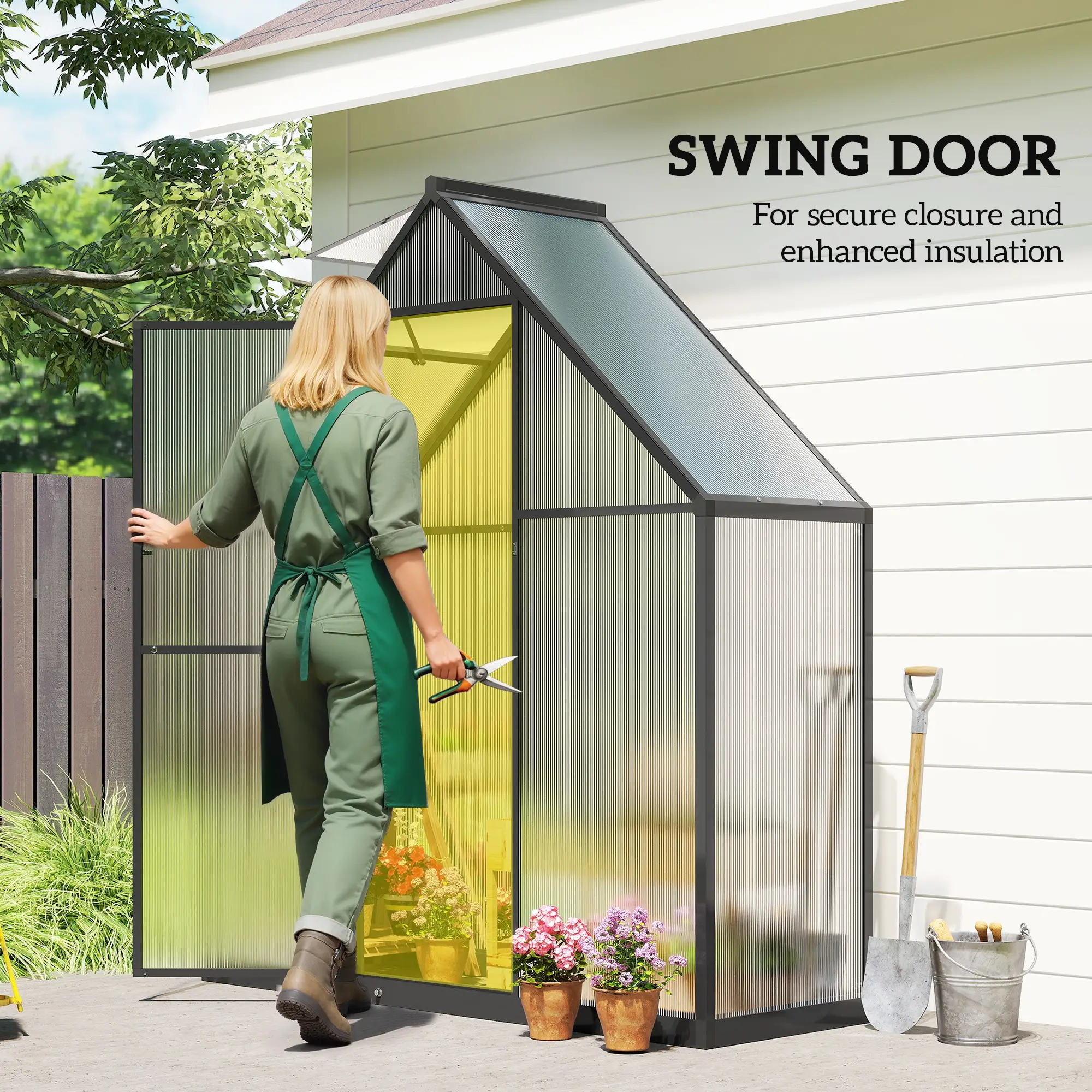 Polycarbonate Greenhouse, 5.5 x 6.5ft, Walk-In With Swing Door, Black - Image 6