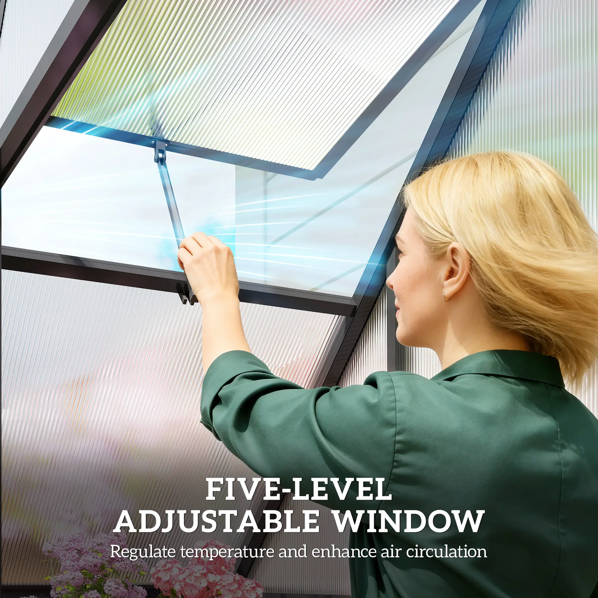 Polycarbonate Greenhouse, 5.5 x 6.5ft, Walk-In With Swing Door, Black - Image 7