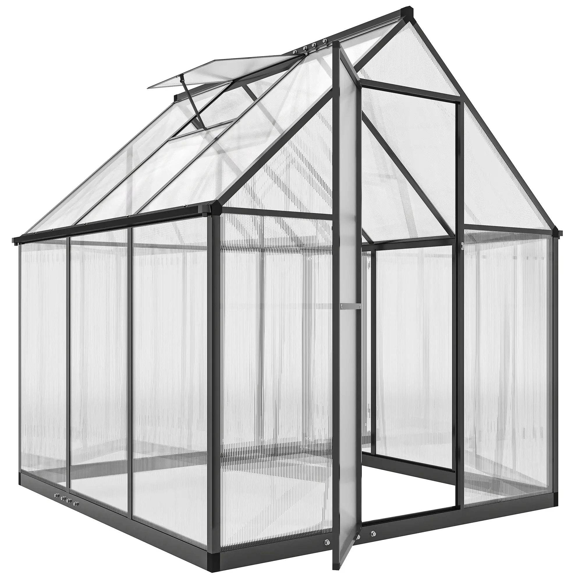 Polycarbonate Greenhouse, Swing Door, Adjustable Window, 6 x 6.5ft, Black - Image 11
