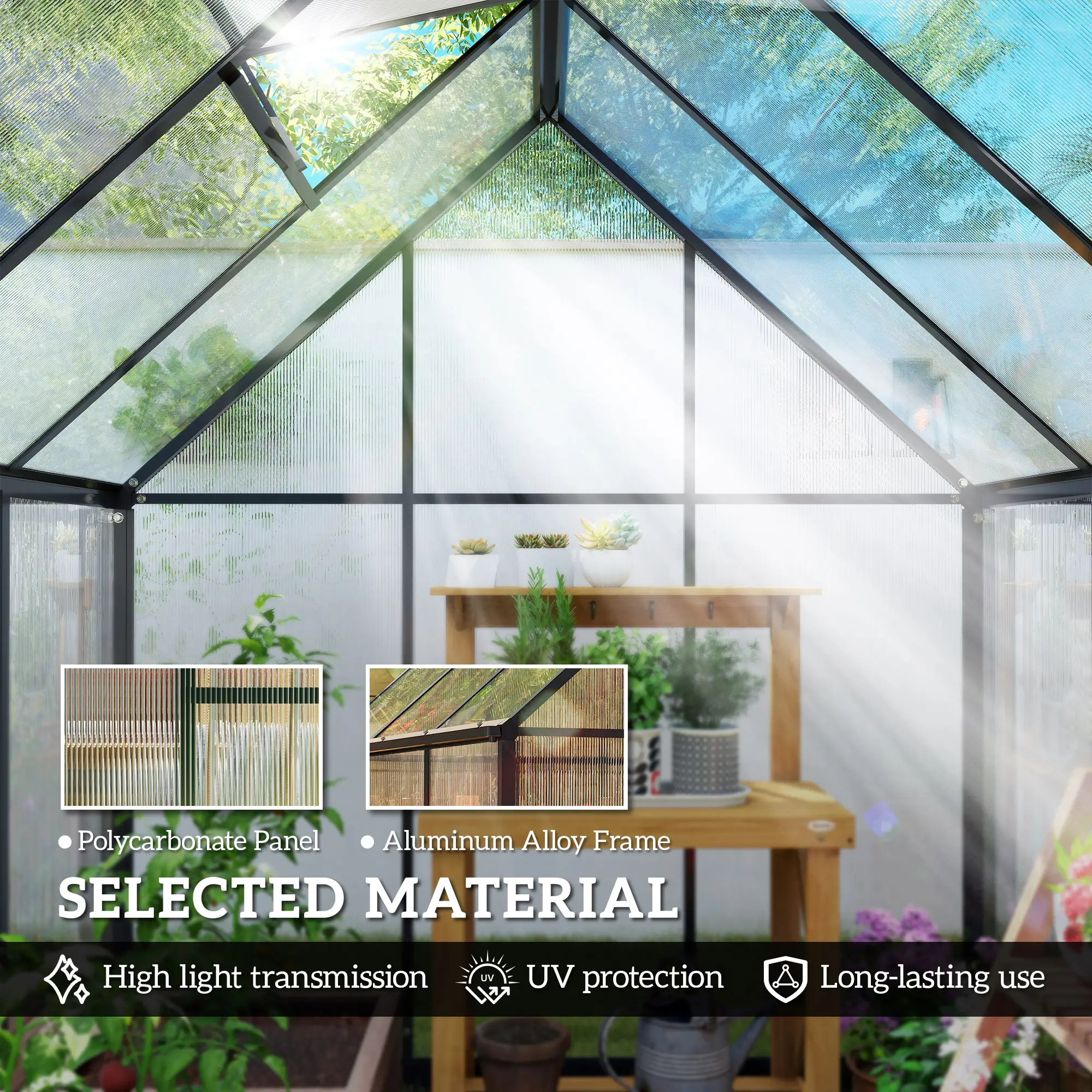 Polycarbonate Greenhouse, Swing Door, Adjustable Window, 6 x 6.5ft, Black - Image 5