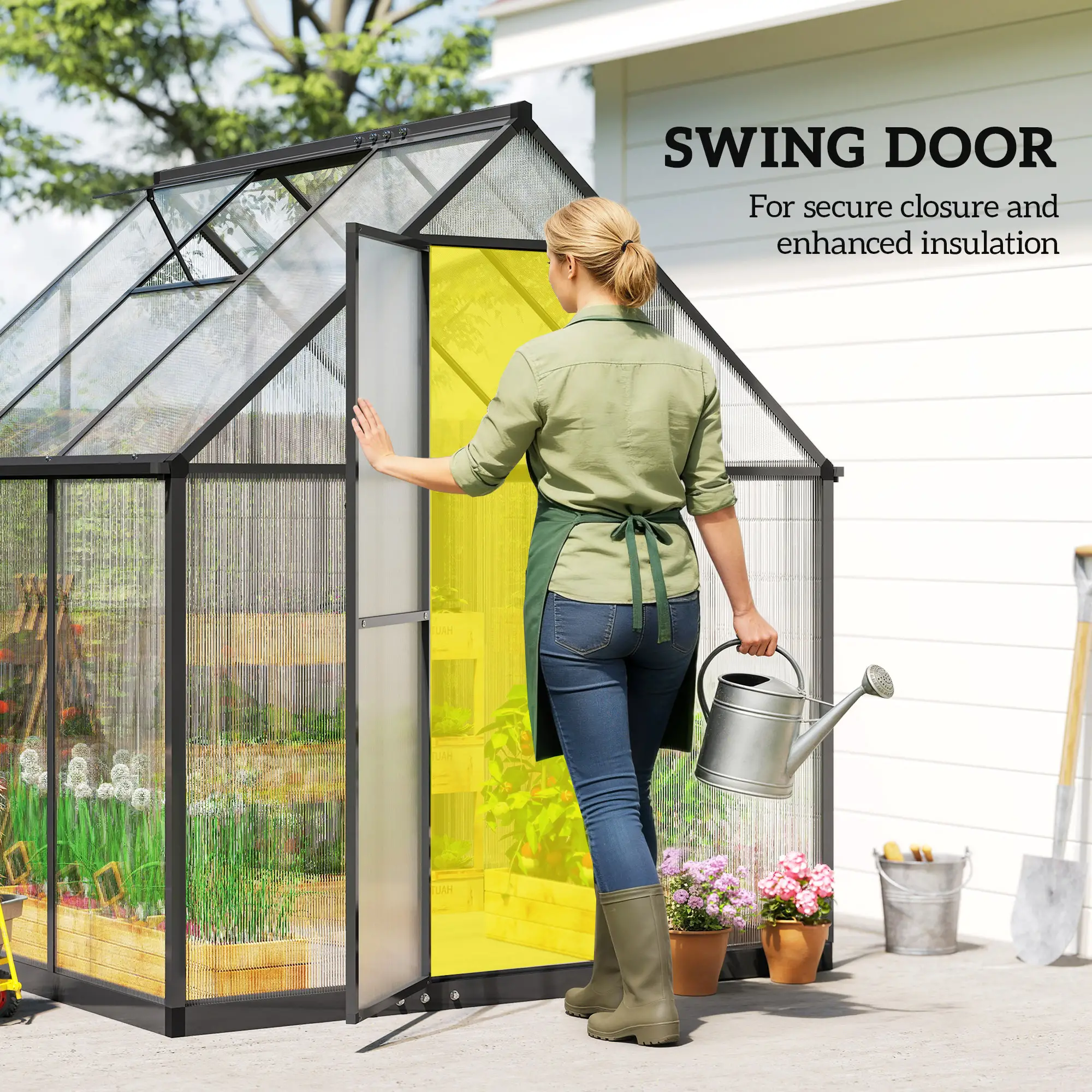 Polycarbonate Greenhouse, Swing Door, Adjustable Window, 6 x 6.5ft, Black - Image 7
