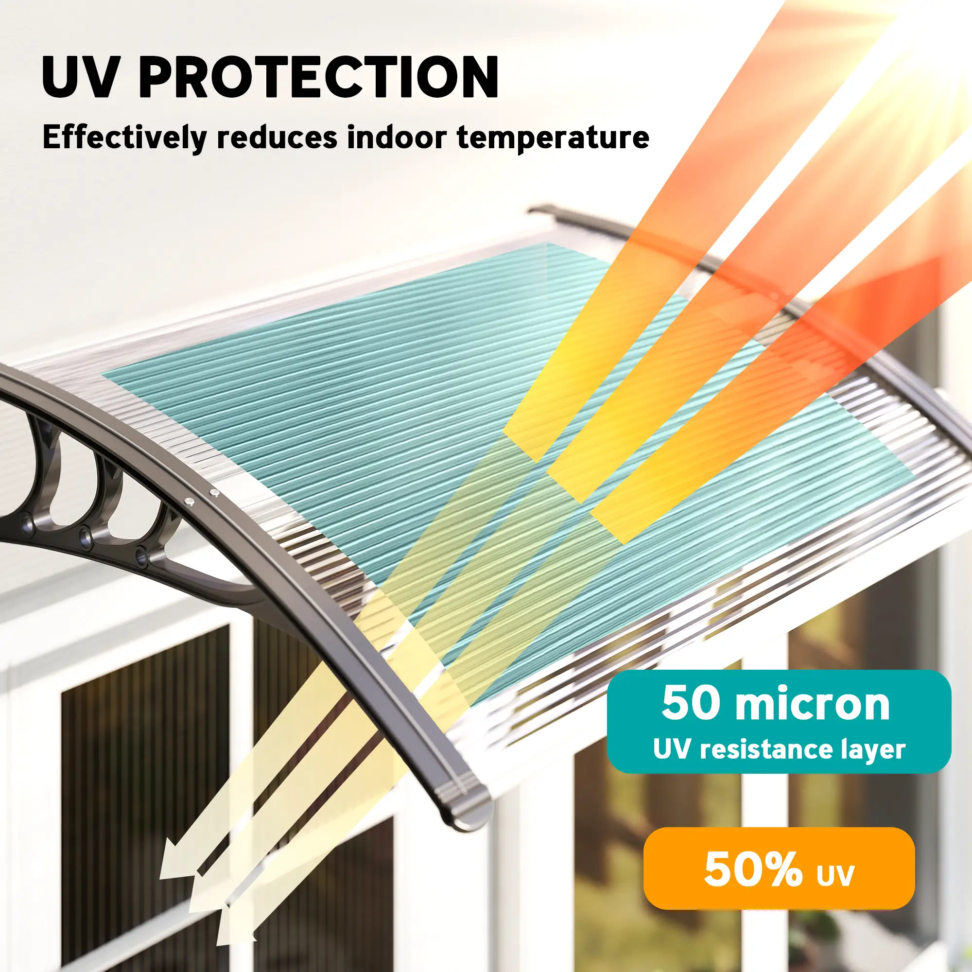 Polycarbonate Window Awning Canopy, 30" x 50", White - Image 4