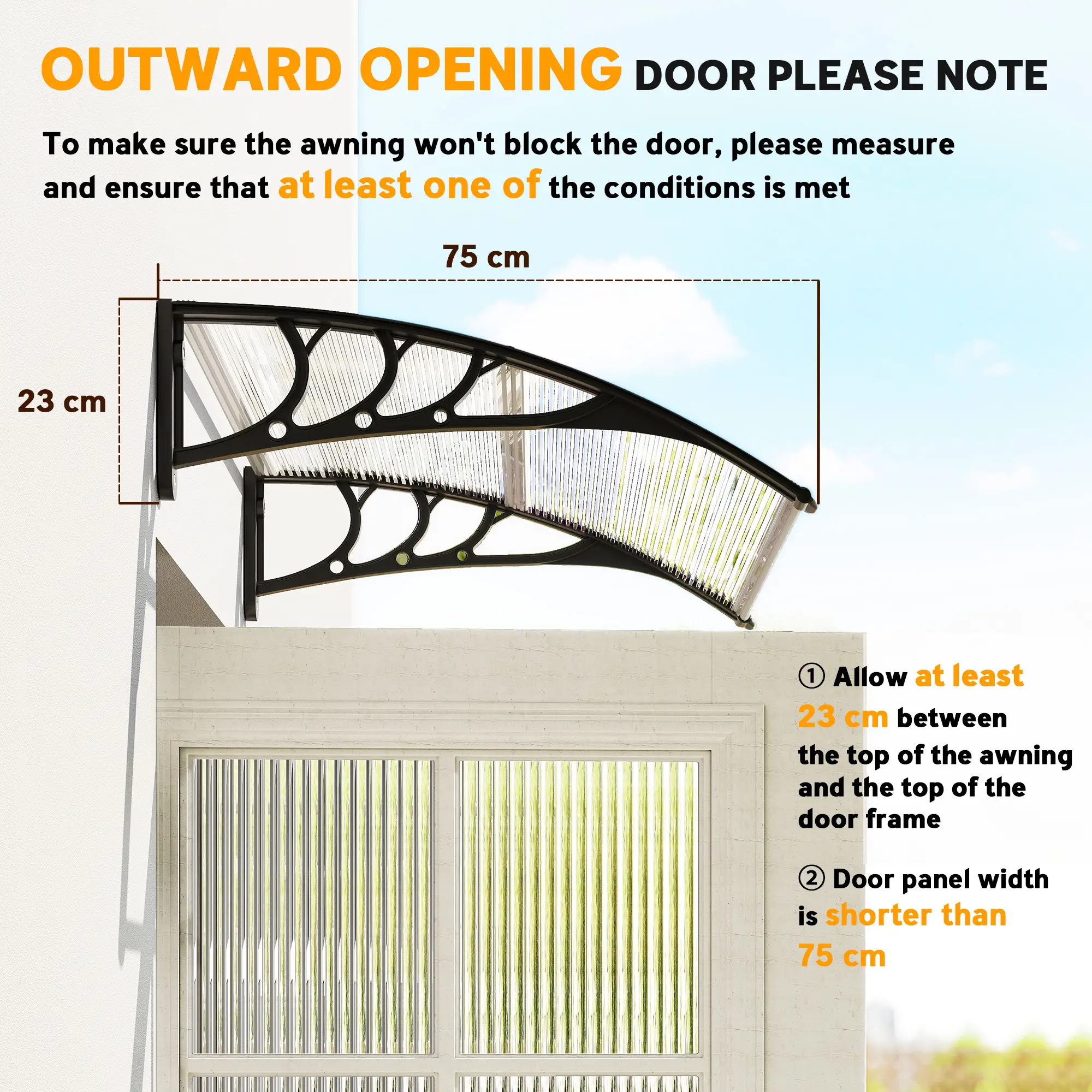 Polycarbonate Window Awning Canopy, 30" x 50", White - Image 7