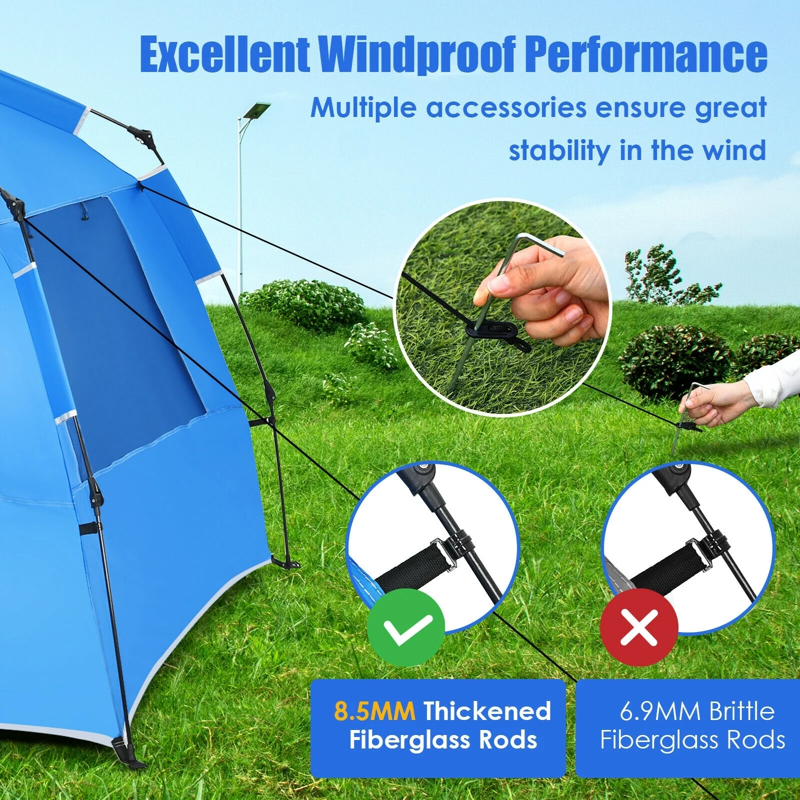 Pop Up Beach Tent, UPF 50+, Portable Sun Shelter, 3-4 Person, Blue - Image 10