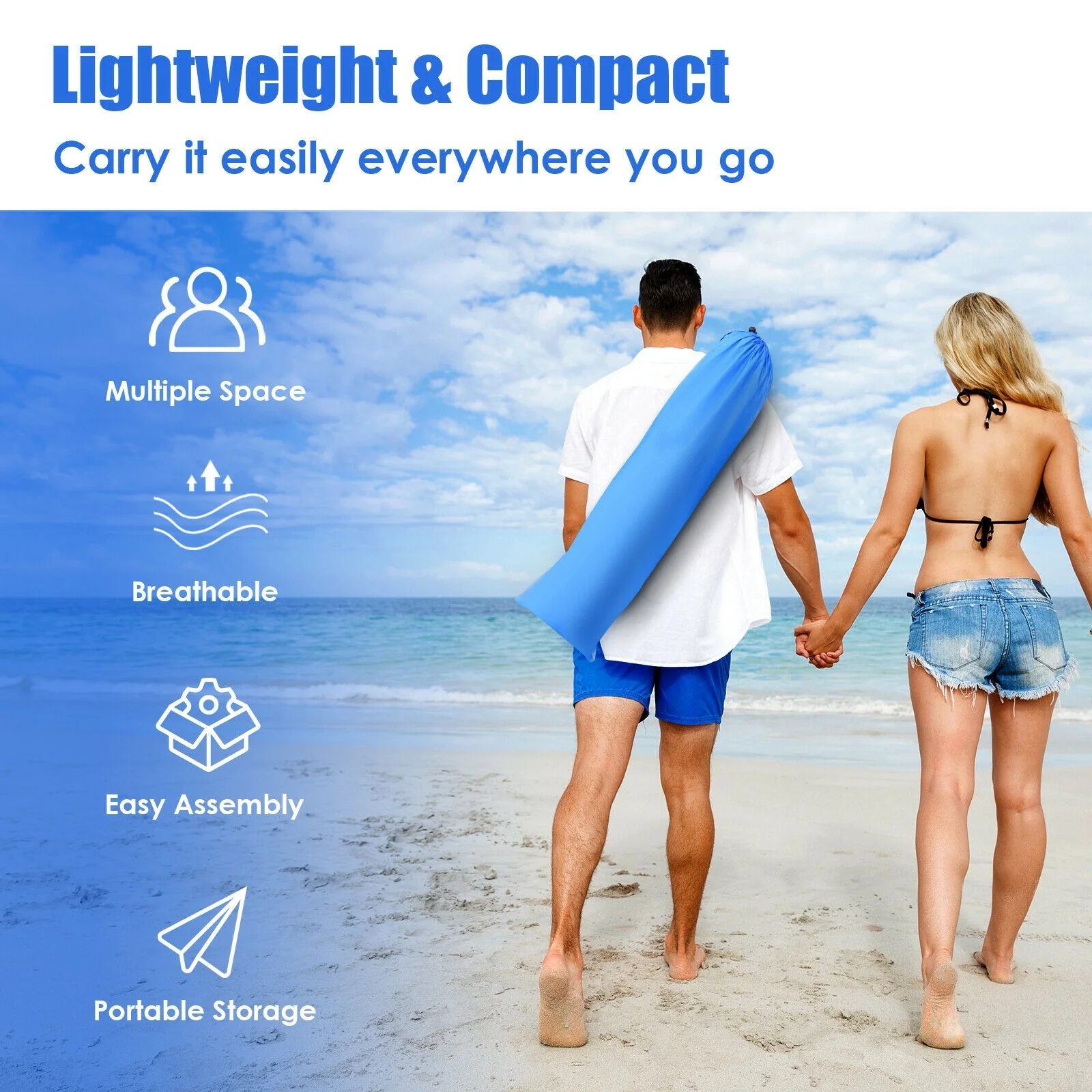 Pop Up Beach Tent, UPF 50+, Portable Sun Shelter, 3-4 Person, Blue - Image 8