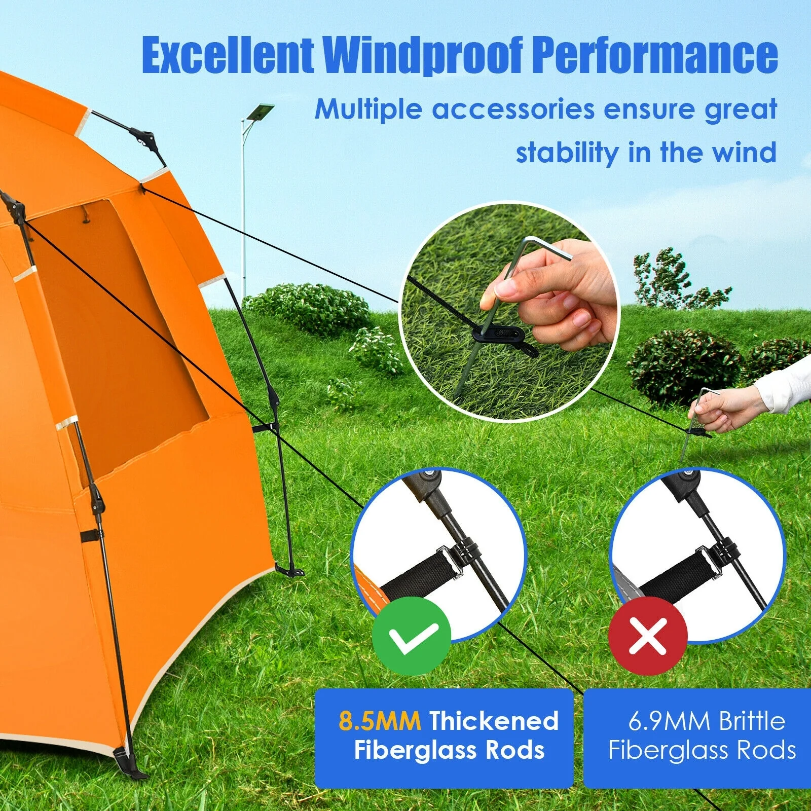 Pop Up Beach Tent, UPF 50+, Portable Sun Shelter, 3-4 Person, Orange - Image 10