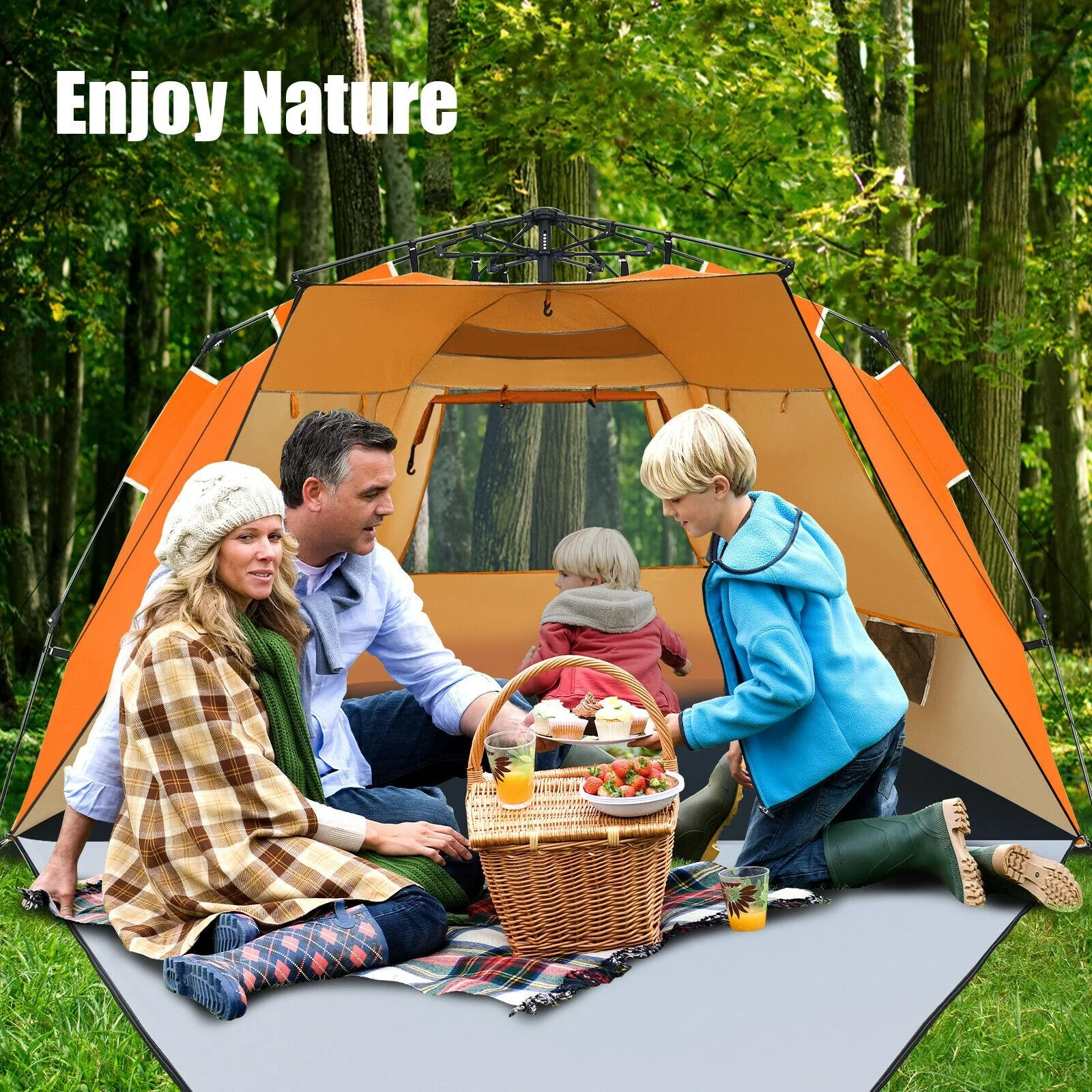 Pop Up Beach Tent, UPF 50+, Portable Sun Shelter, 3-4 Person, Orange - Image 2