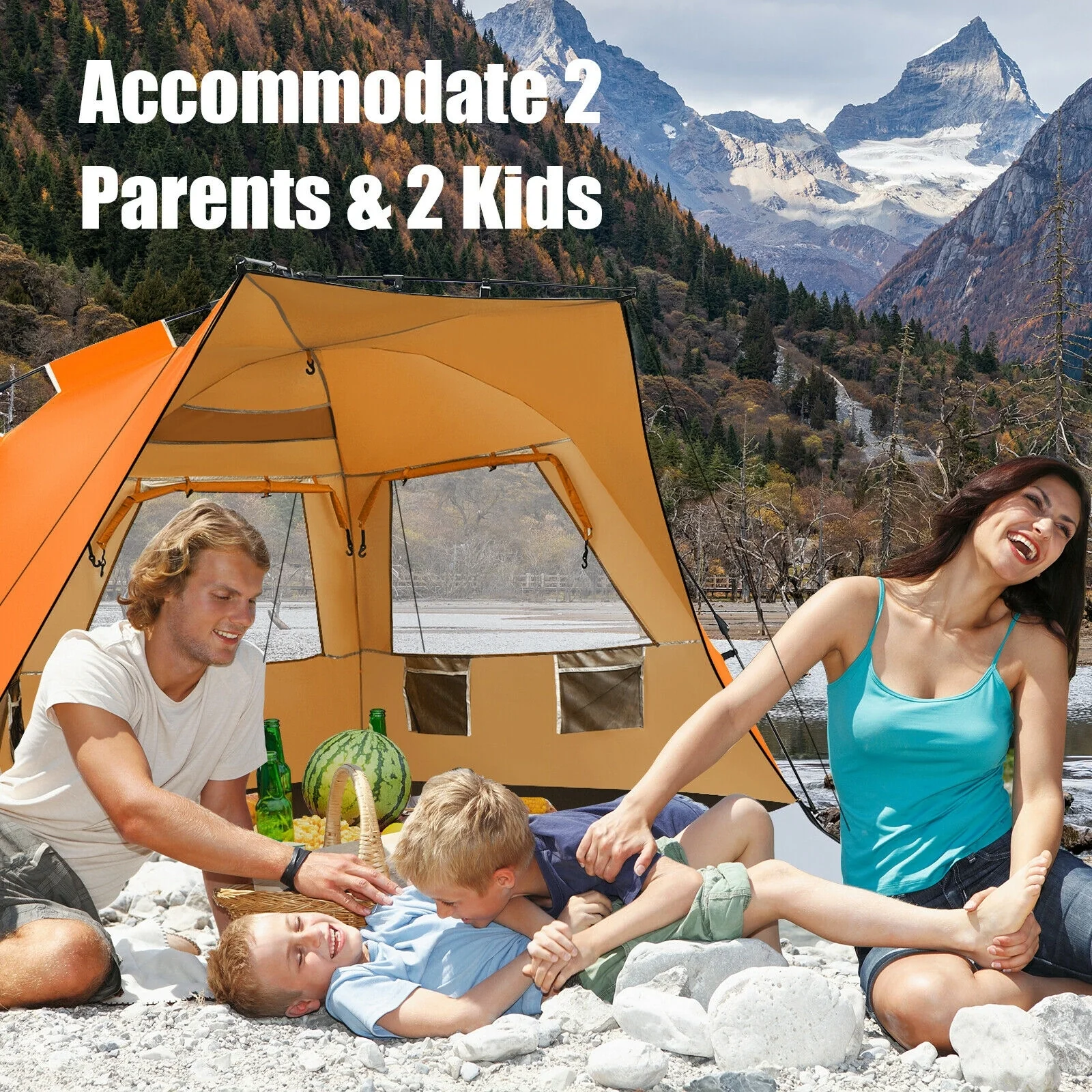 Pop Up Beach Tent, UPF 50+, Portable Sun Shelter, 3-4 Person, Orange - Image 3