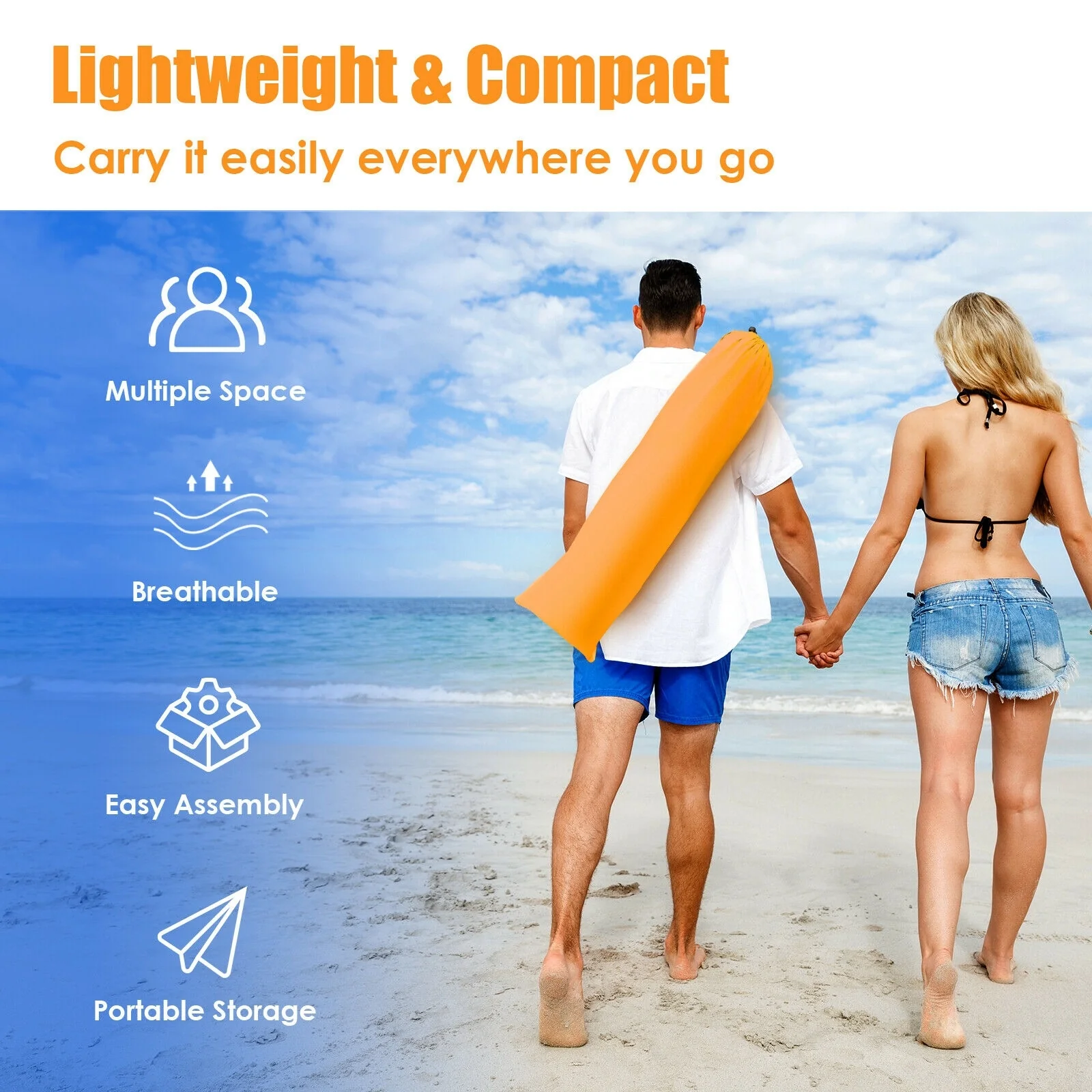 Pop Up Beach Tent, UPF 50+, Portable Sun Shelter, 3-4 Person, Orange - Image 8