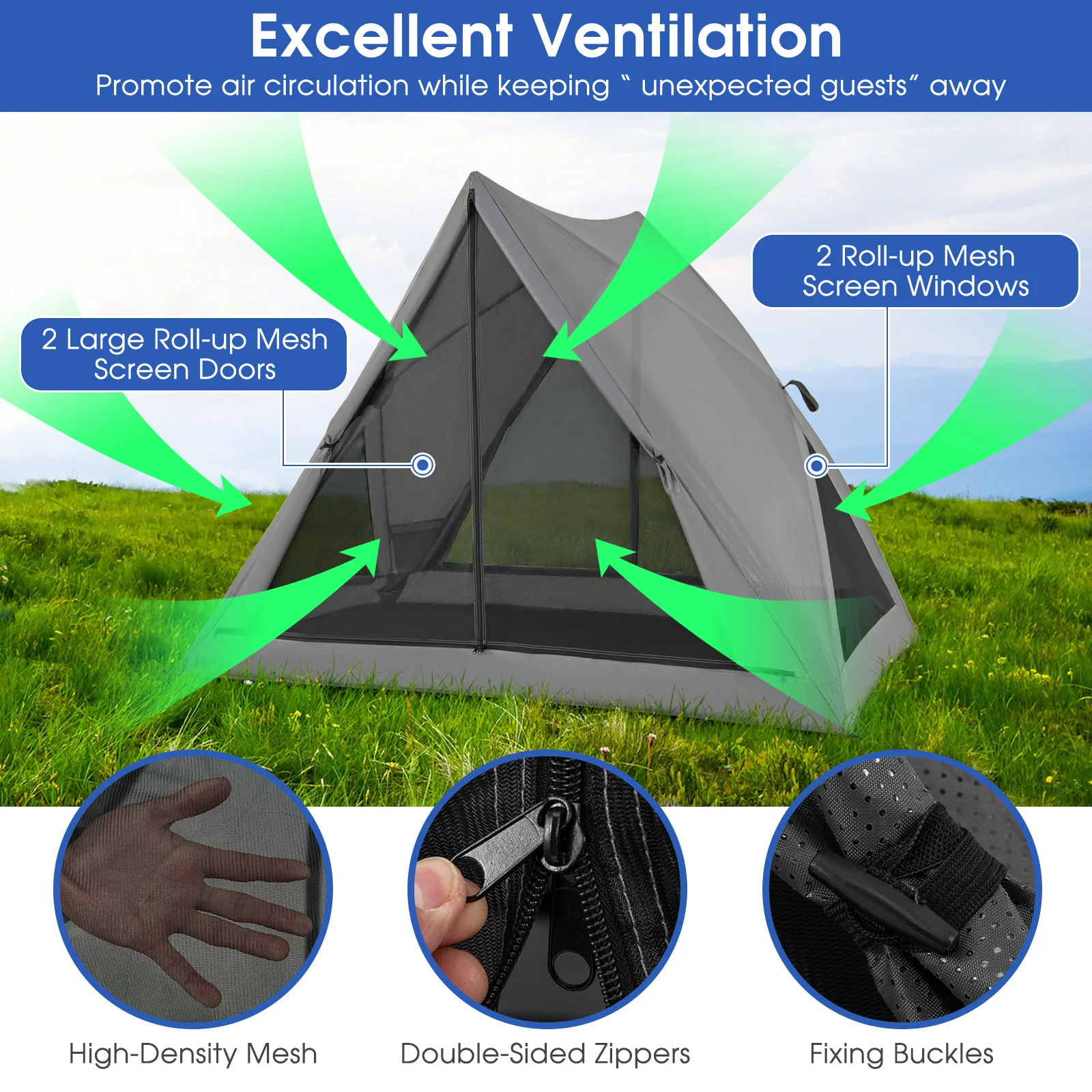 Pop-Up Camping Tent For 2-3 People, With Carry Bag And Rainfly, Gray - Image 9
