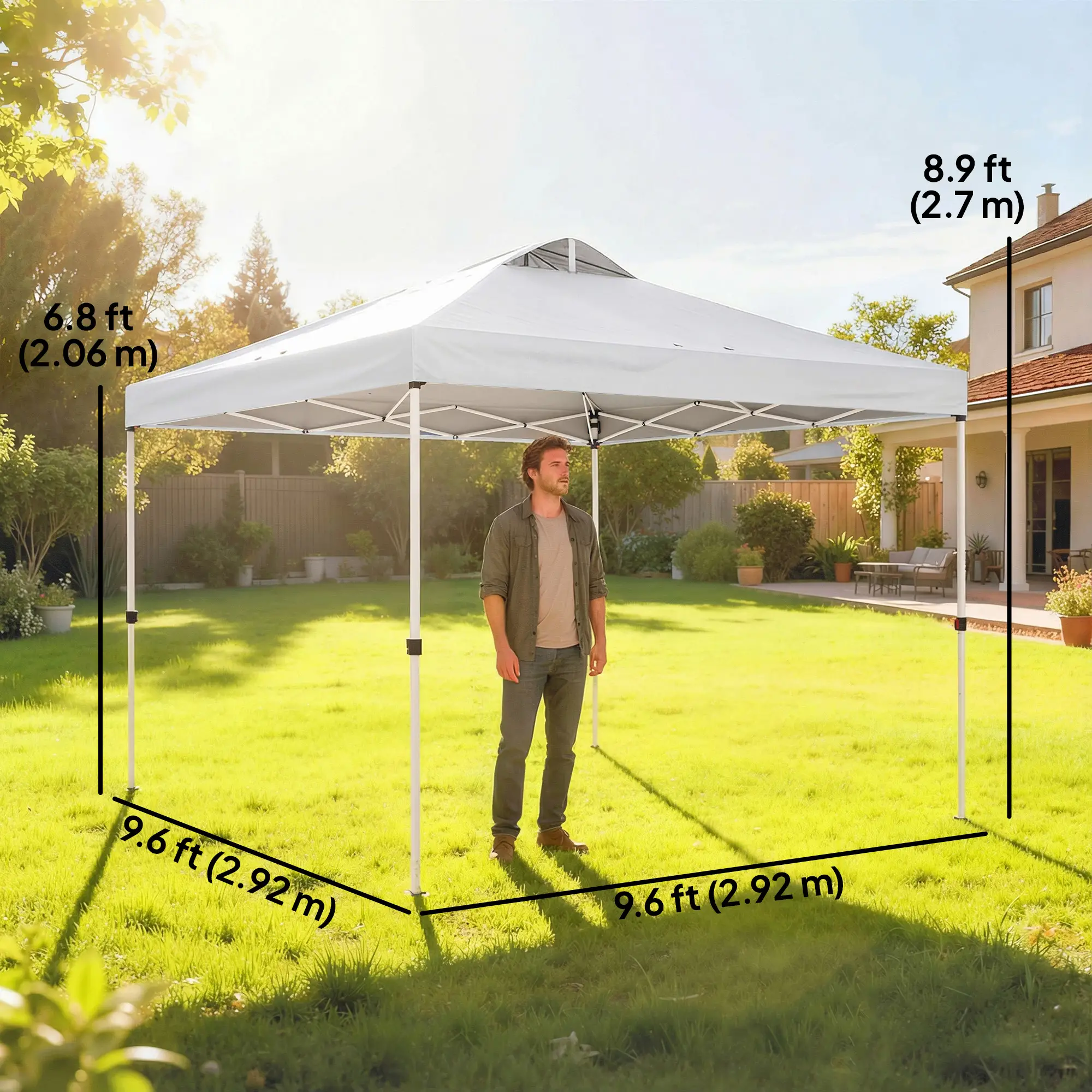 Pop Up Canopy Tent, Waterproof, 9.8' x 9.8', With Carrying Bag, White - Image 3