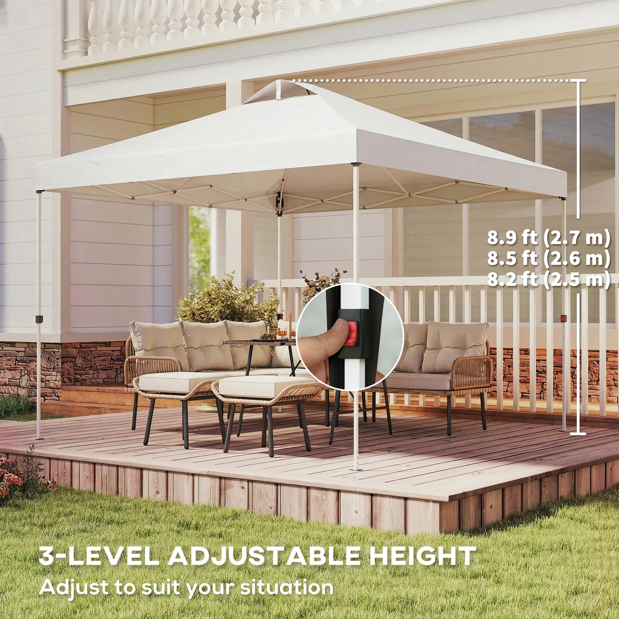 Pop Up Canopy Tent, Waterproof, 9.8' x 9.8', With Carrying Bag, White - Image 7