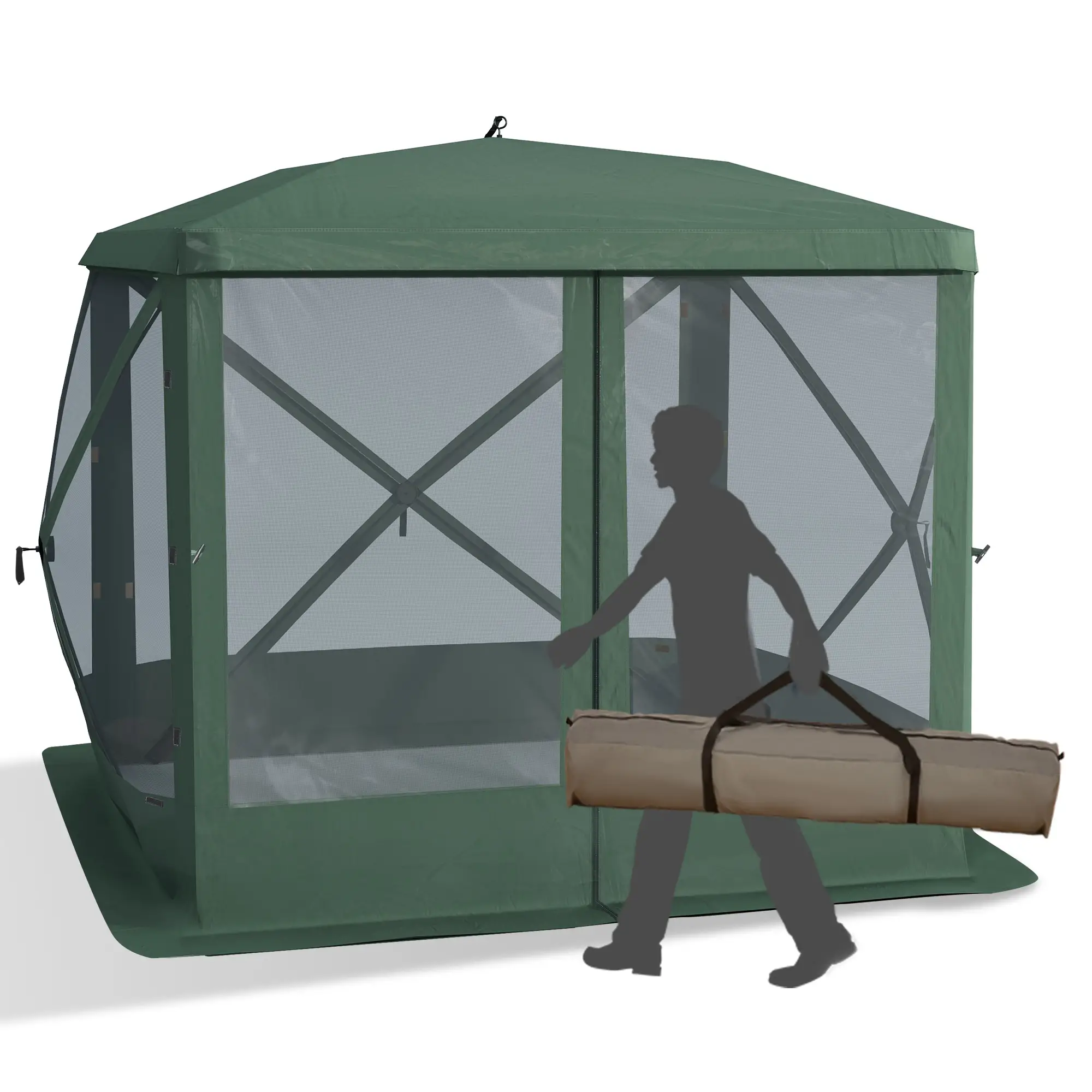Pop-Up Tent, Foldable, Zippered Door, Ground Stakes, Fits 3-4 People, Green - Image 11