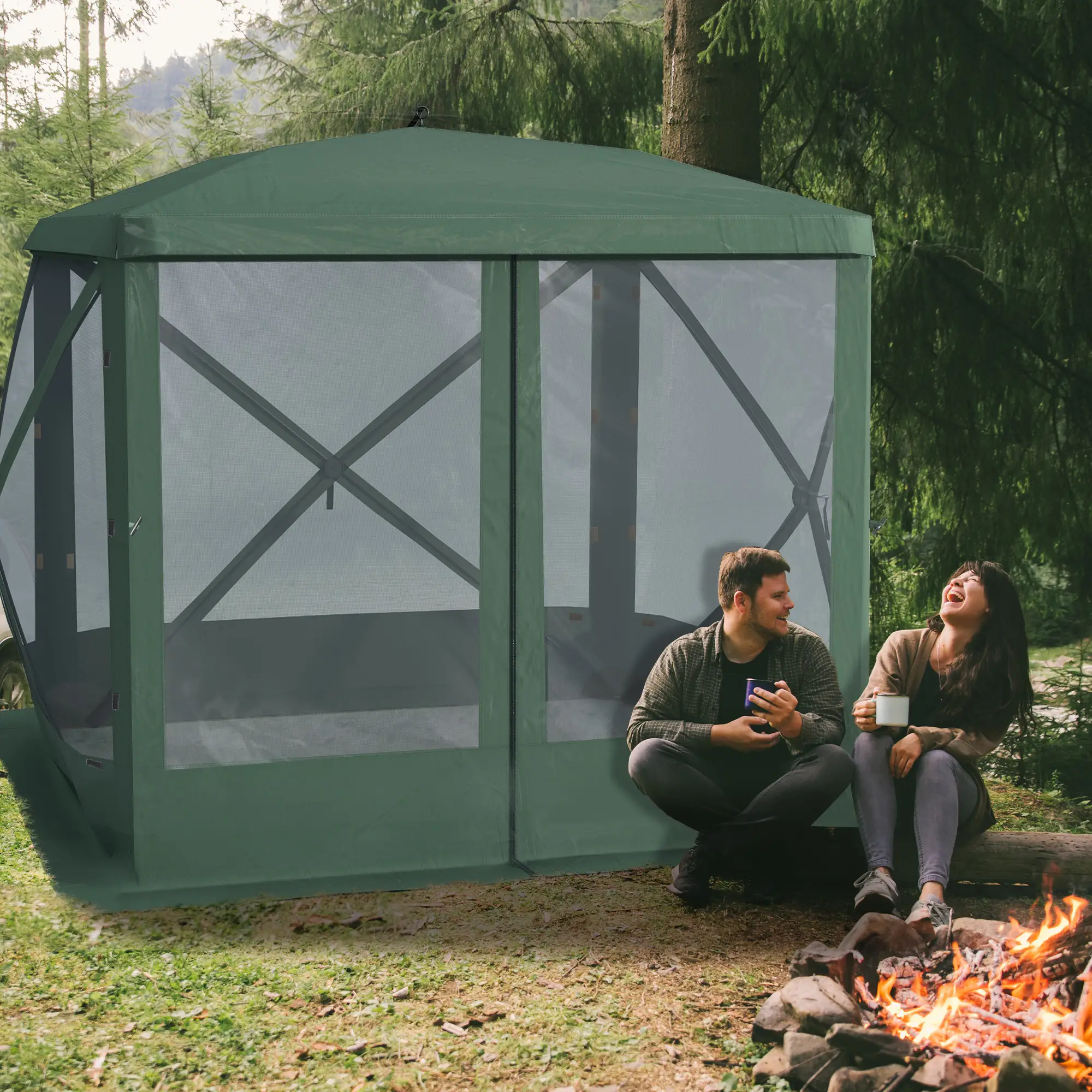Pop-Up Tent, Foldable, Zippered Door, Ground Stakes, Fits 3-4 People, Green - Image 2