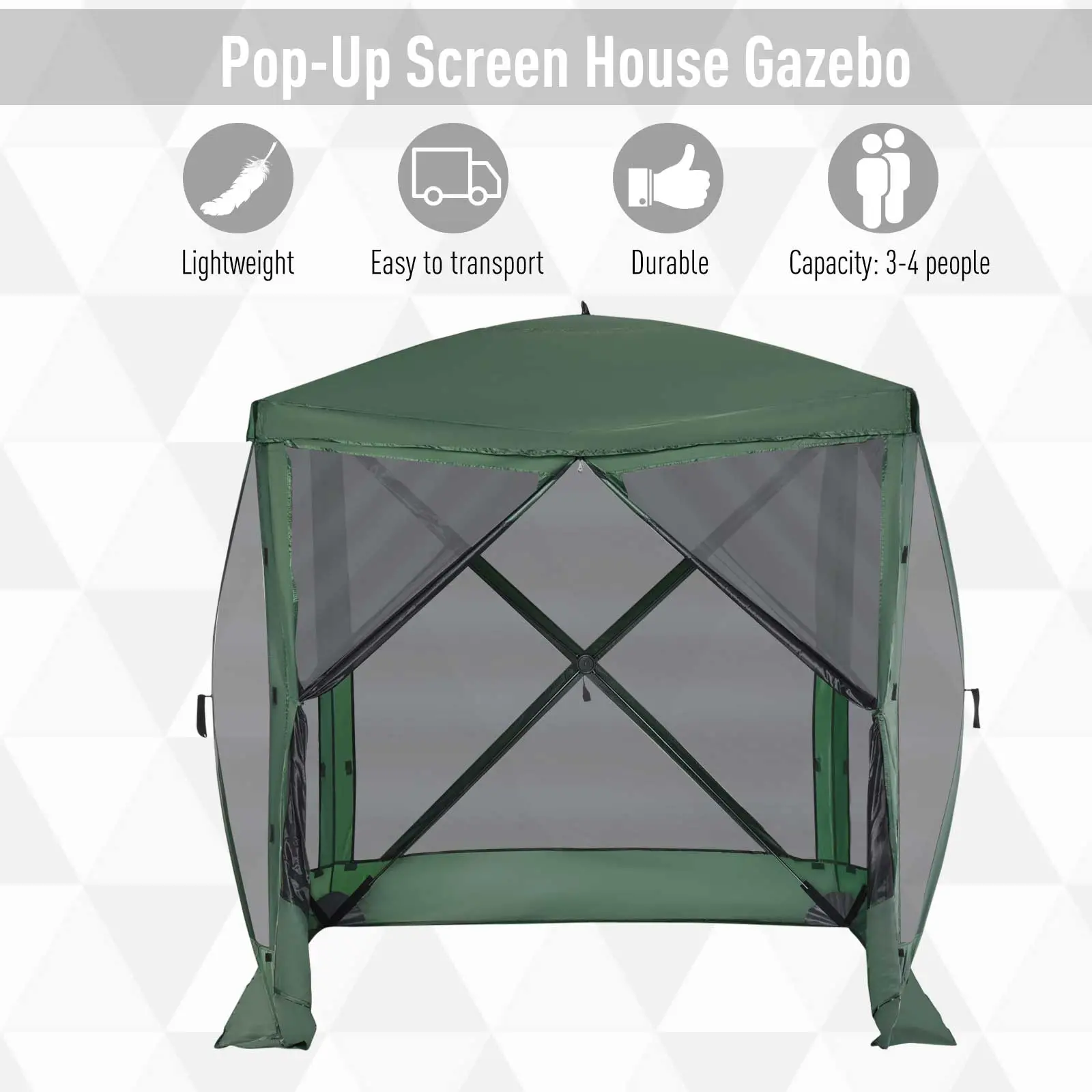 Pop-Up Tent, Foldable, Zippered Door, Ground Stakes, Fits 3-4 People, Green - Image 6