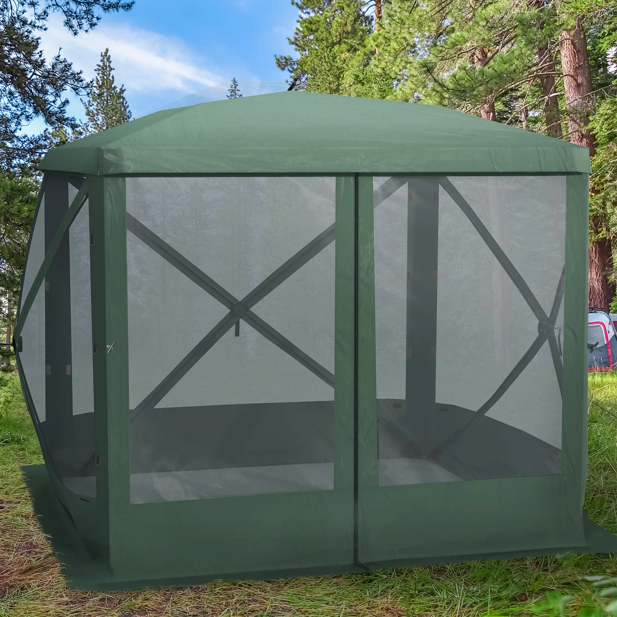 Pop-Up Tent, Foldable, Zippered Door, Ground Stakes, Fits 3-4 People, Green - Image 8