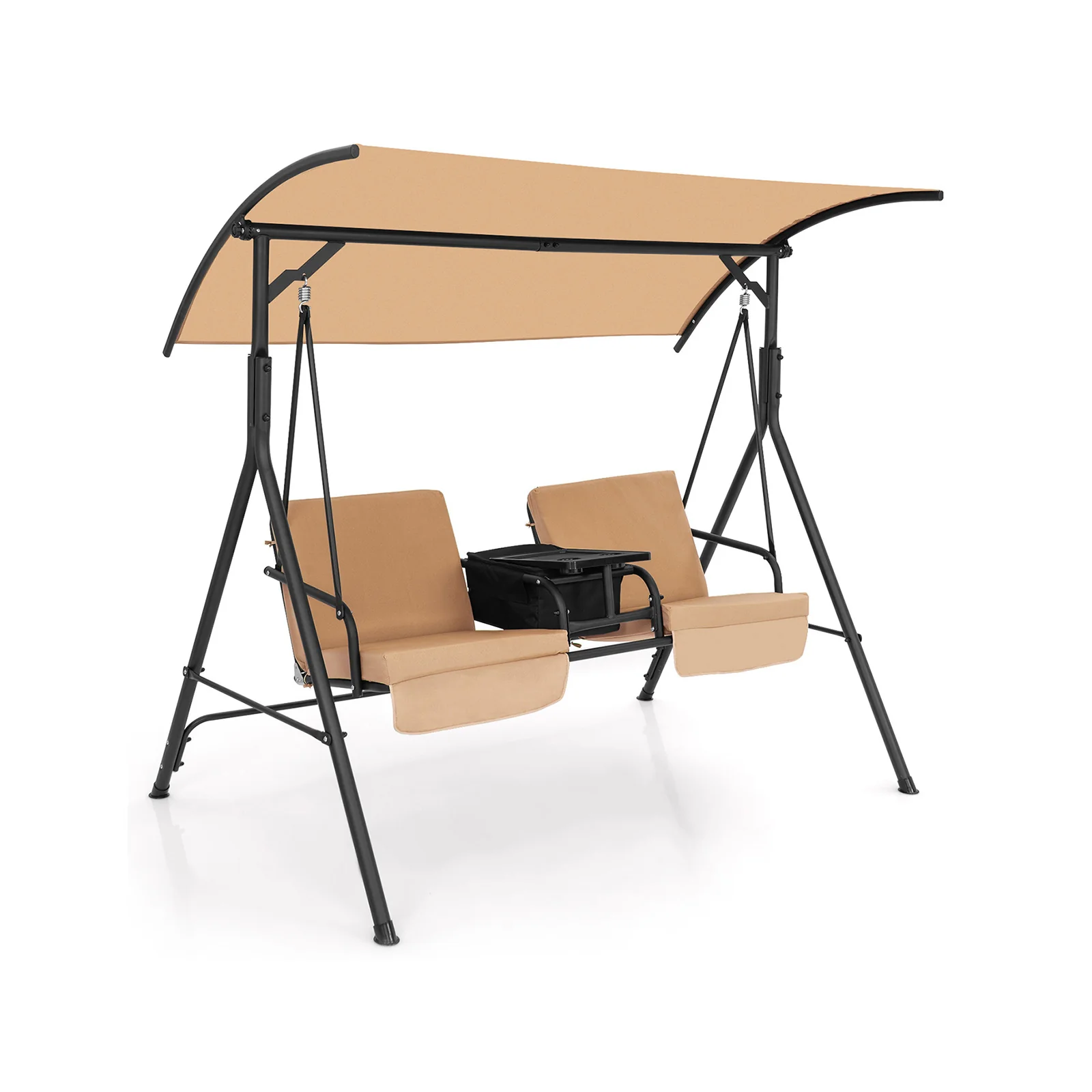Porch Swing Chair, Adjustable Canopy, Beige - Image 4