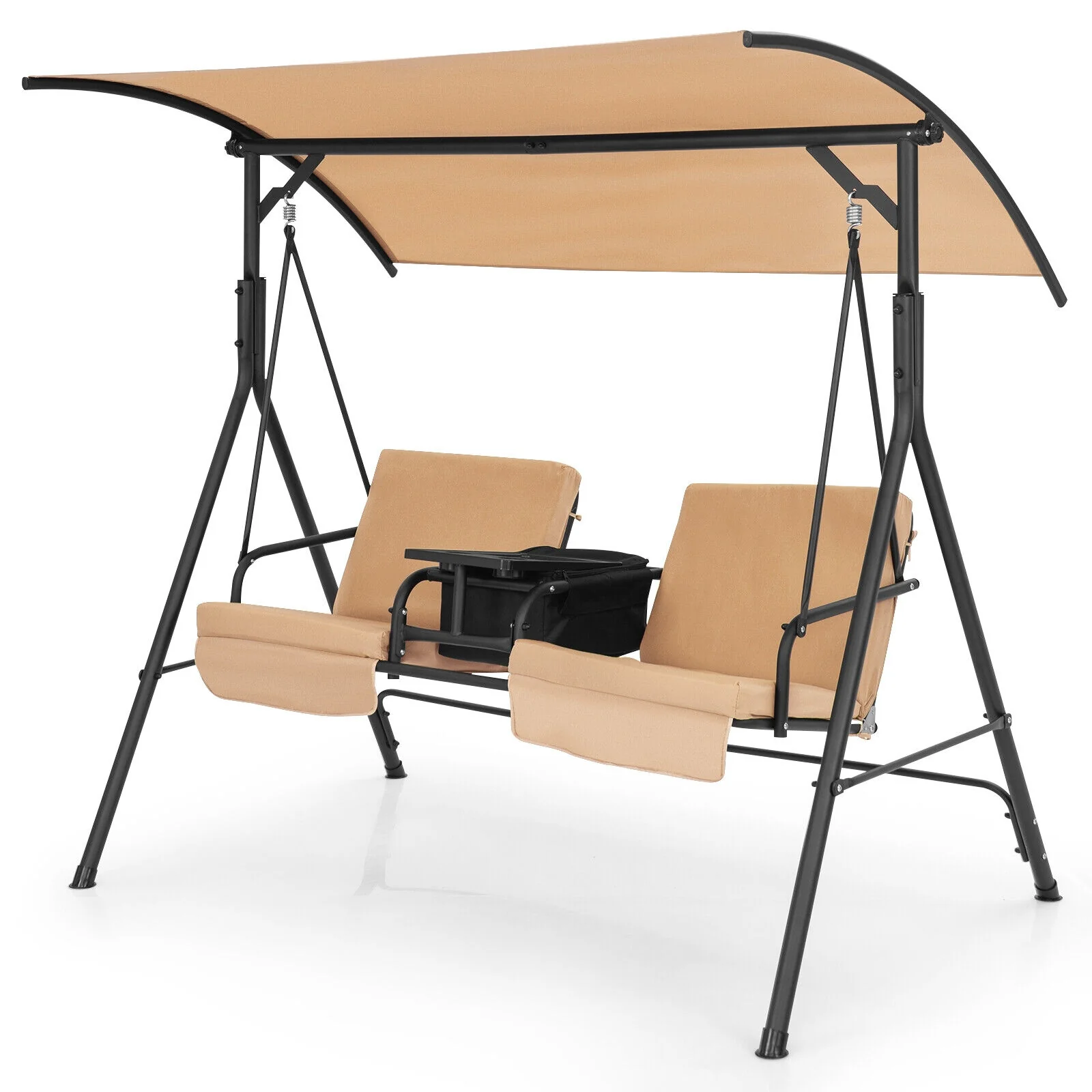 Porch Swing Chair, Adjustable Canopy, Beige - Image 5