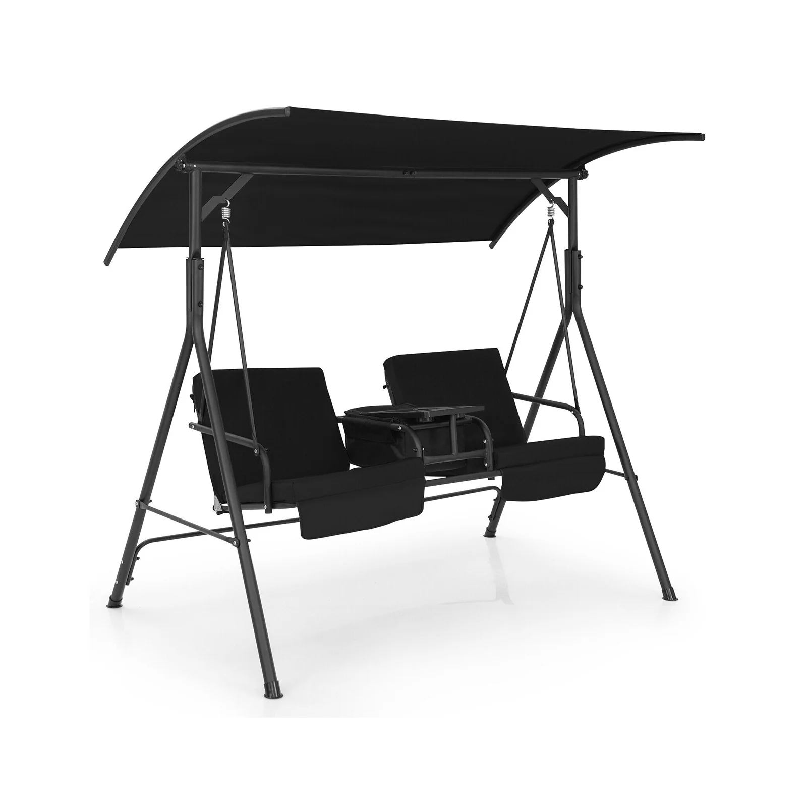 Porch Swing Chair, Adjustable Canopy, Black - Image 4