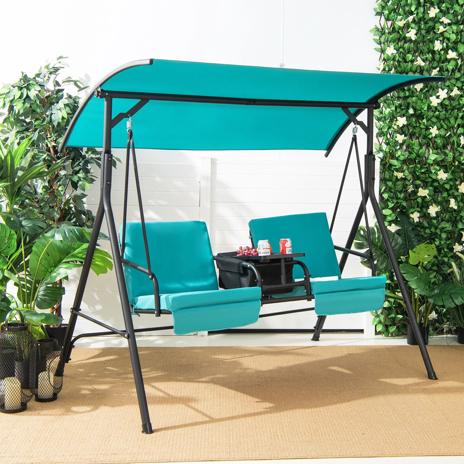 Porch Swing Chair, Adjustable Canopy, Turquoise - Image 2