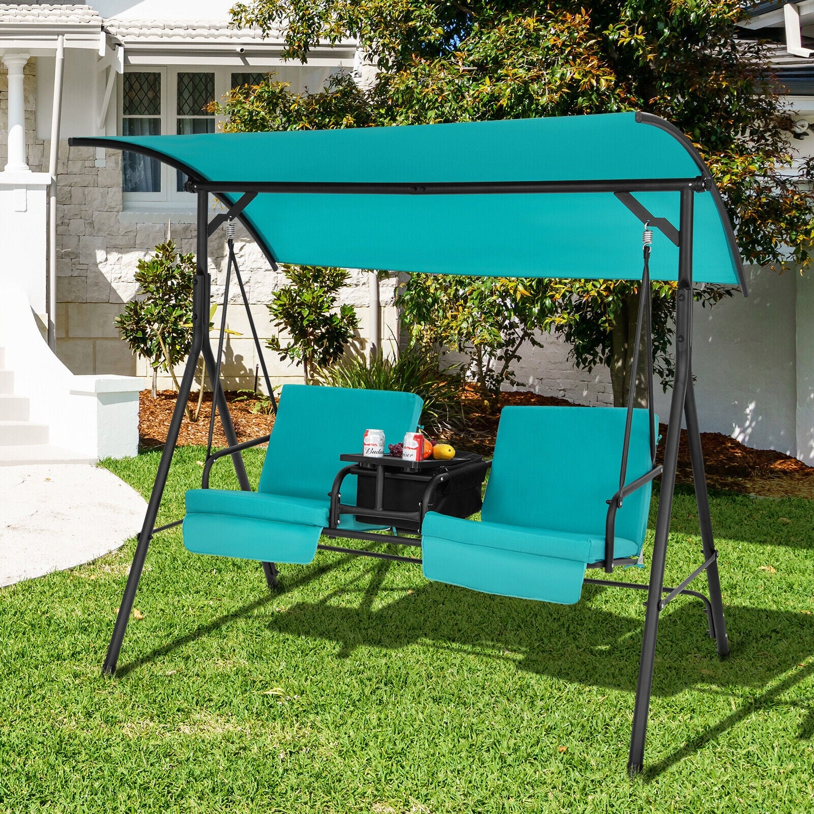 Porch Swing Chair, Adjustable Canopy, Turquoise - Image 3