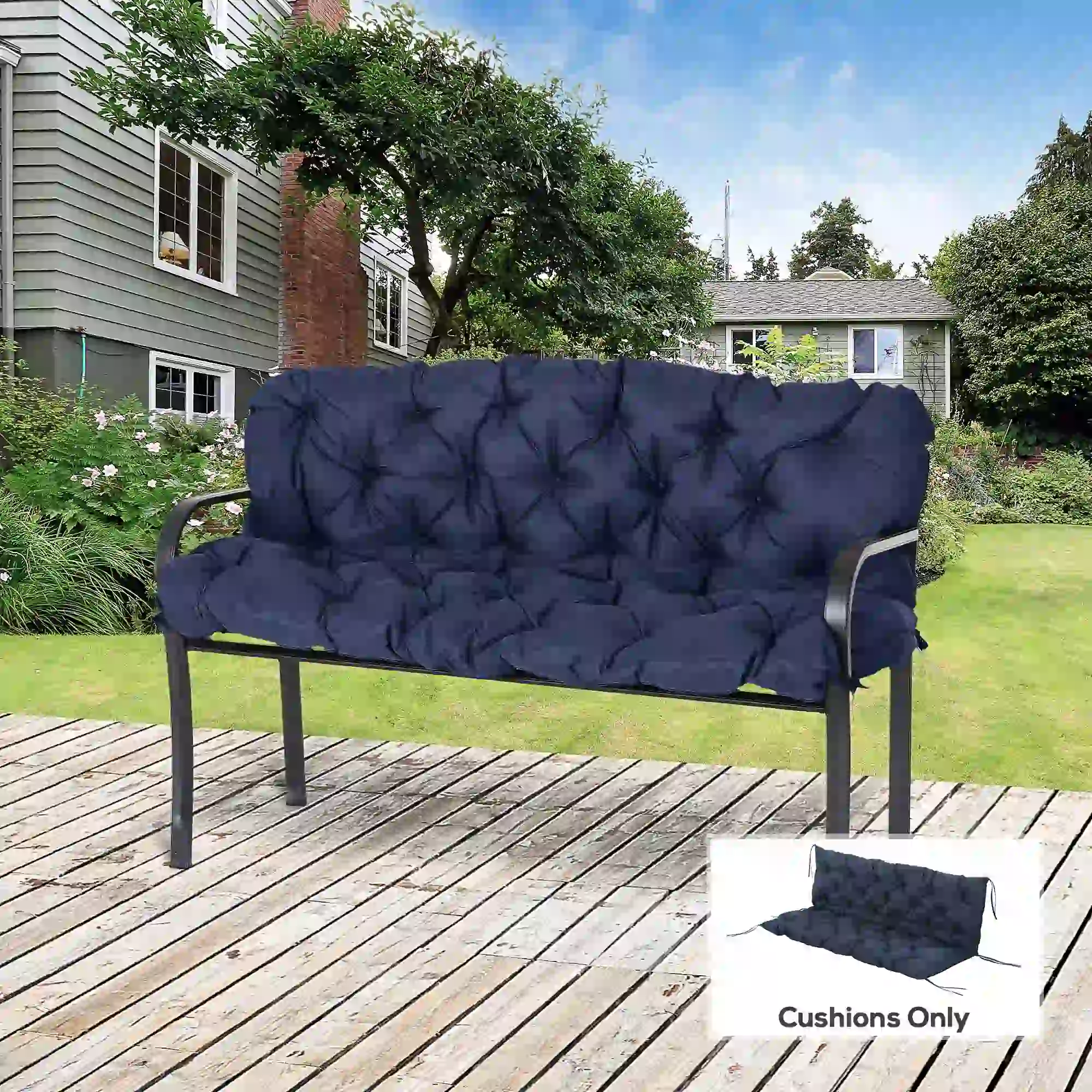 Porch Swing Cushion, Garden Bench Cushion with Backrest, Non-Slip 3-Seater, 59.1" x 38.6", Dark Blue - Image 2