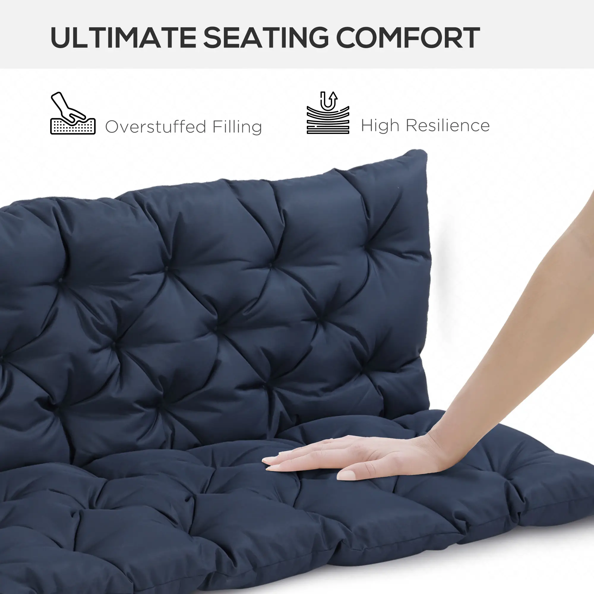 Porch Swing Cushion, Garden Bench Cushion with Backrest, Non-Slip 3-Seater, 59.1" x 38.6", Dark Blue - Image 5