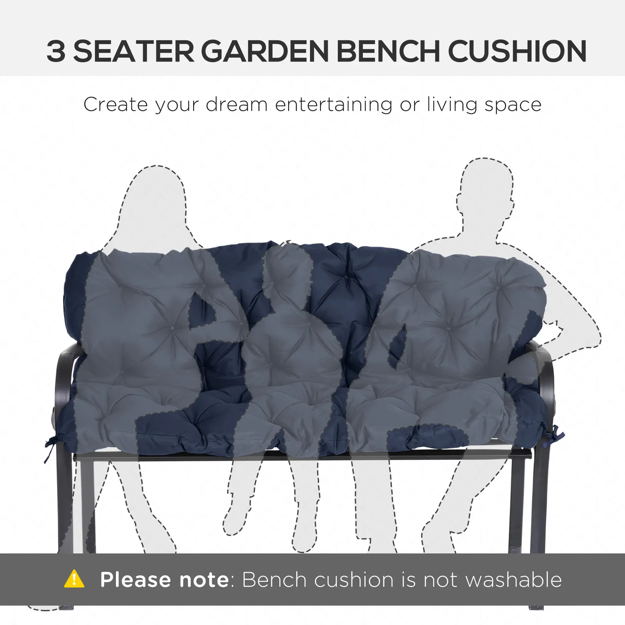 Porch Swing Cushion, Garden Bench Cushion with Backrest, Non-Slip 3-Seater, 59.1" x 38.6", Dark Blue - Image 6