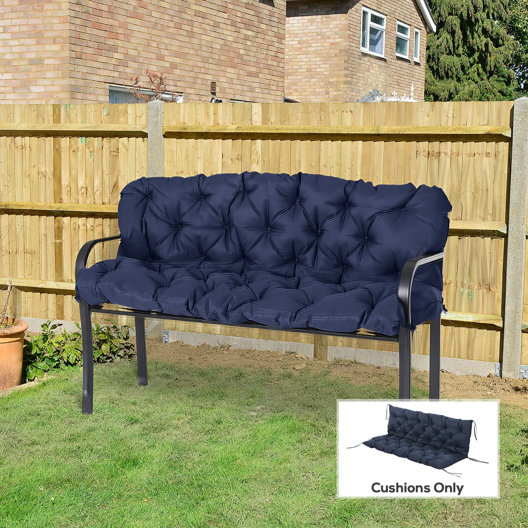 Porch Swing Cushion, Garden Bench Cushion with Backrest, Non-Slip 3-Seater, 59.1" x 38.6", Dark Blue - Image 8