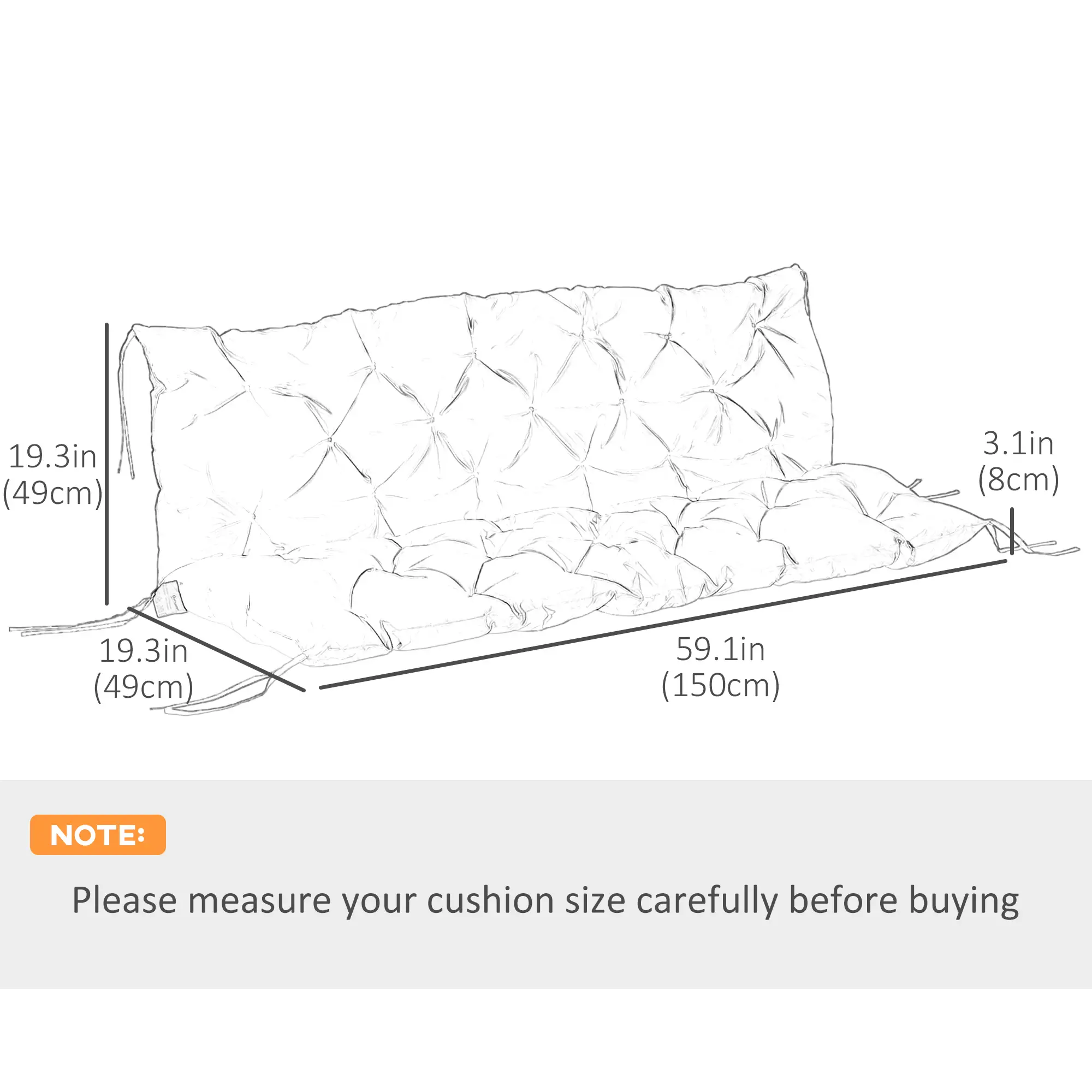Porch Swing Cushion, Garden Bench Cushion with Backrest, Non-Slip 3-Seater, 59.1" x 38.6", Khaki - Image 3
