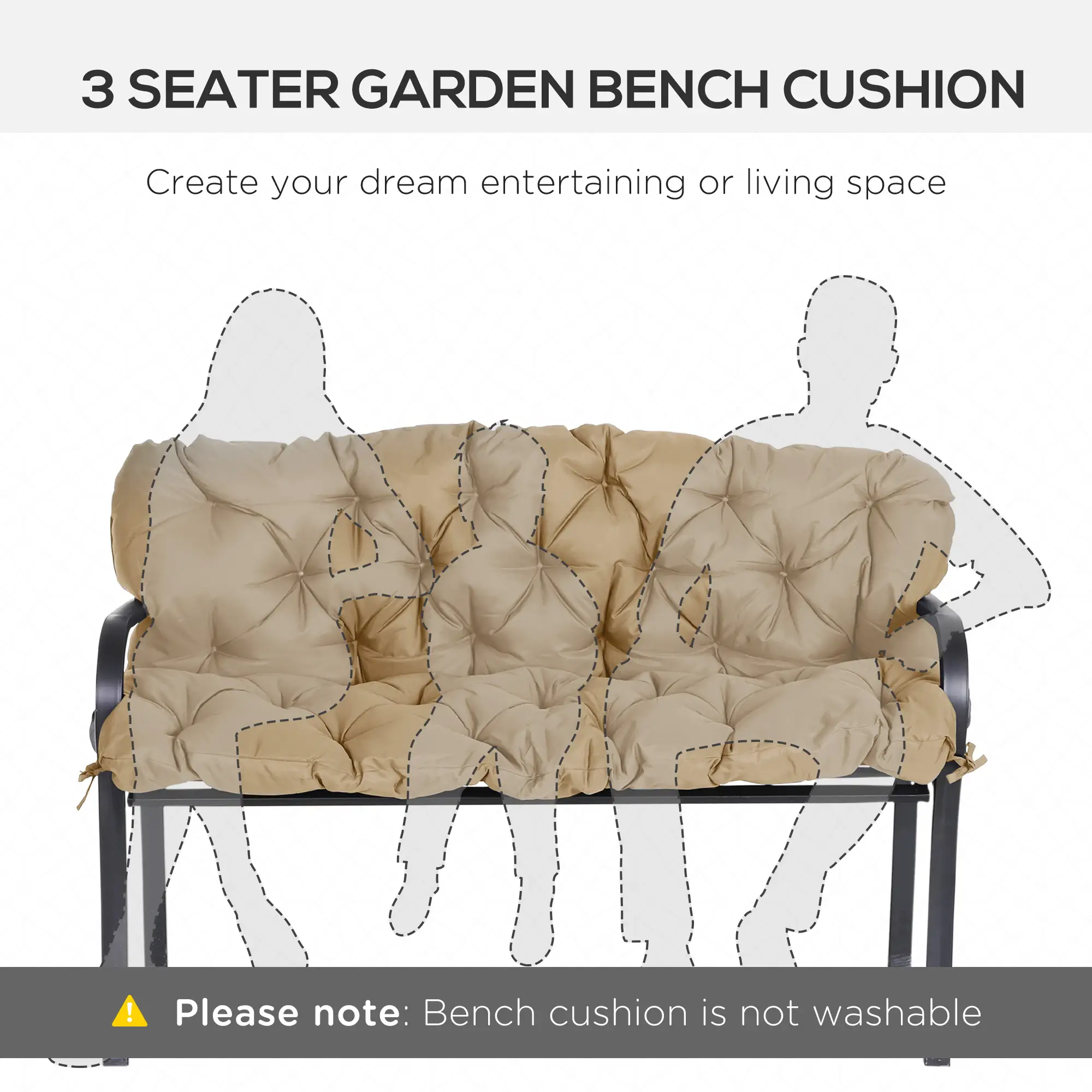 Porch Swing Cushion, Garden Bench Cushion with Backrest, Non-Slip 3-Seater, 59.1" x 38.6", Khaki - Image 7