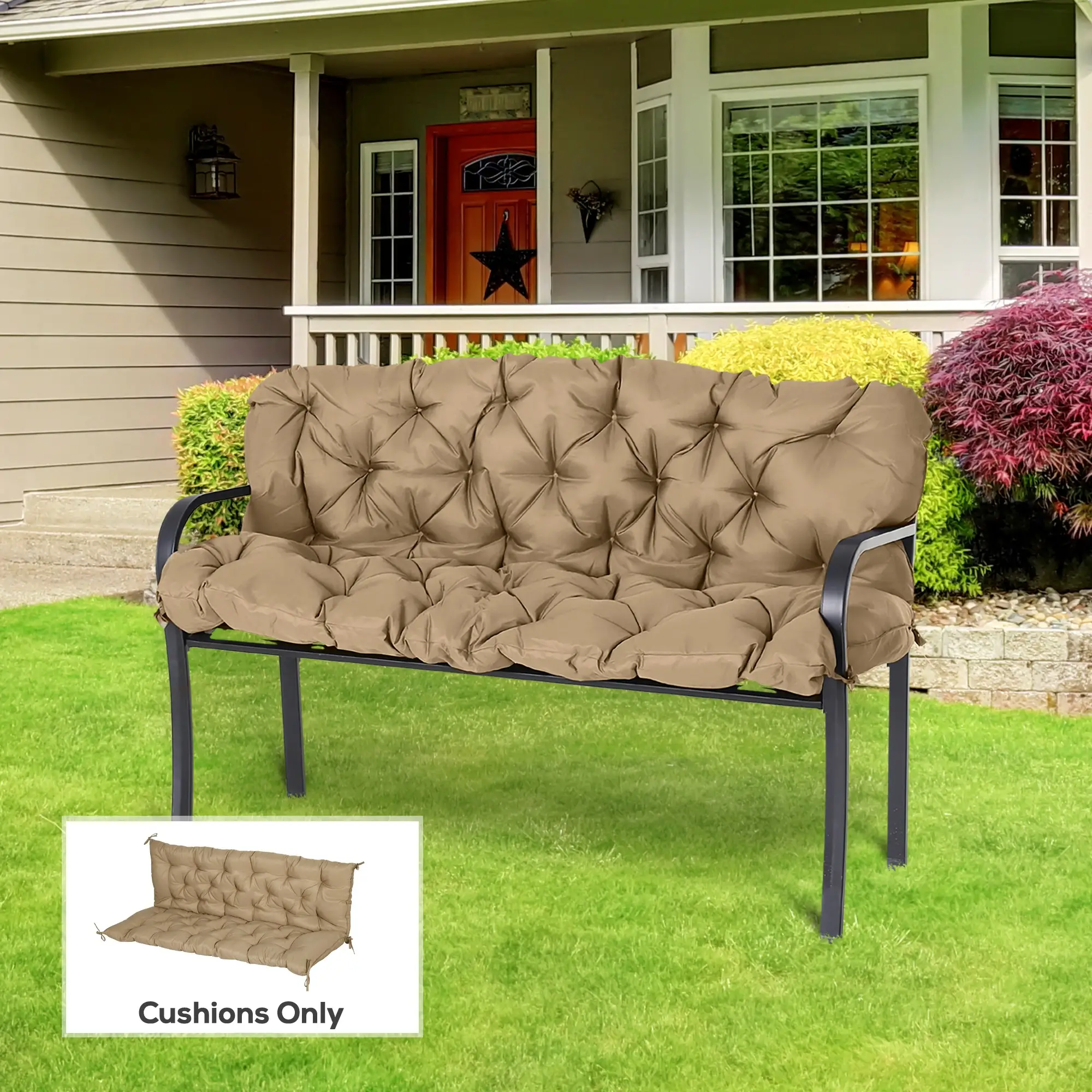 Porch Swing Cushion, Garden Bench Cushion with Backrest, Non-Slip 3-Seater, 59.1" x 38.6", Khaki - Image 8