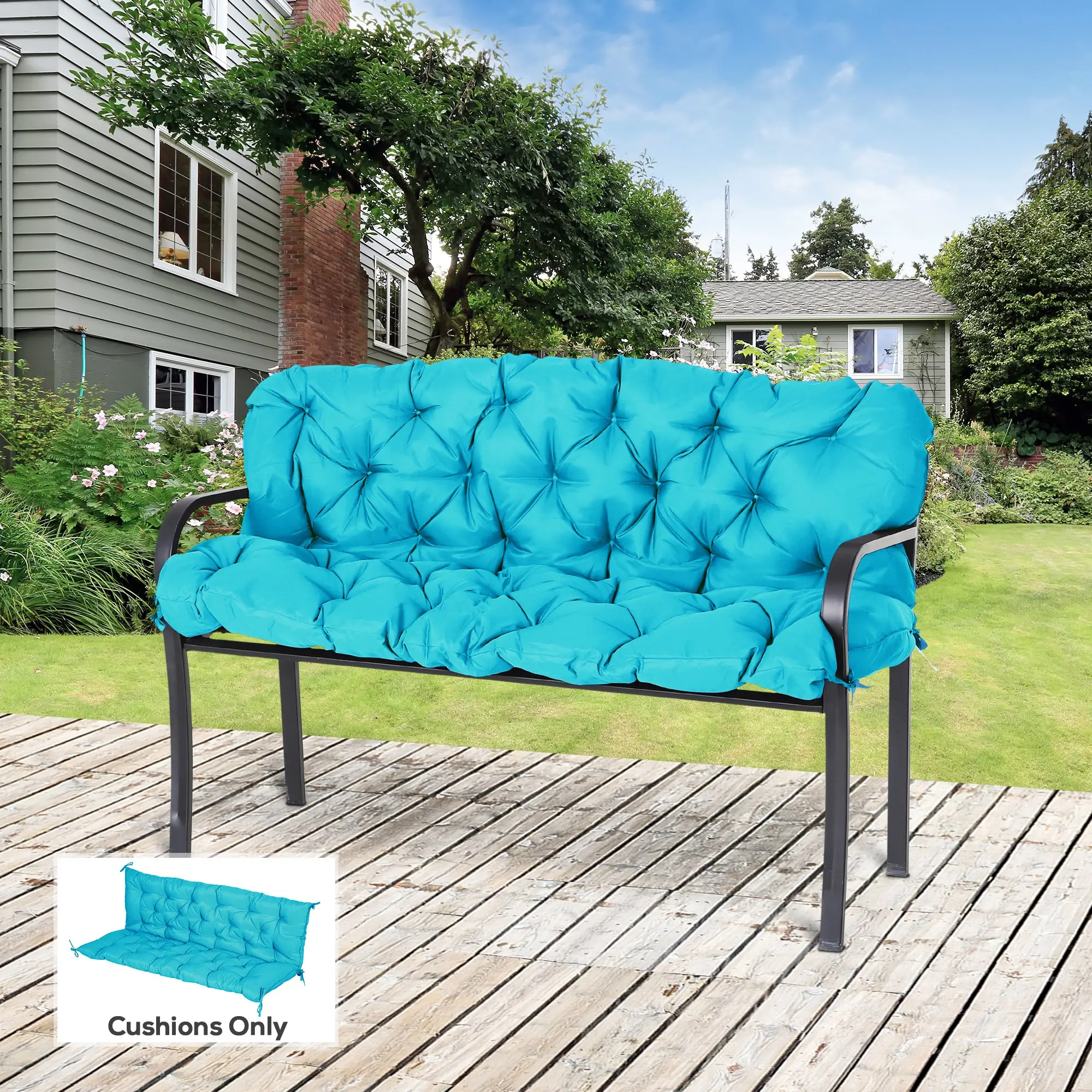 Porch Swing Cushion, Garden Bench Cushion with Backrest, Non-Slip 3-Seater, 59.1" x 38.6", Turquoise - Image 2